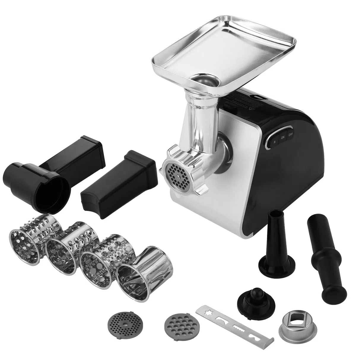 Hachoir à Viande Électrique 2000W Professionnel, Machine Multifonctions avec Poussoir à Saucisse, Lames Inox, Grilles de Hachage, Embout Biscuits pour Faire Viande Hachée et Saucisses Maison