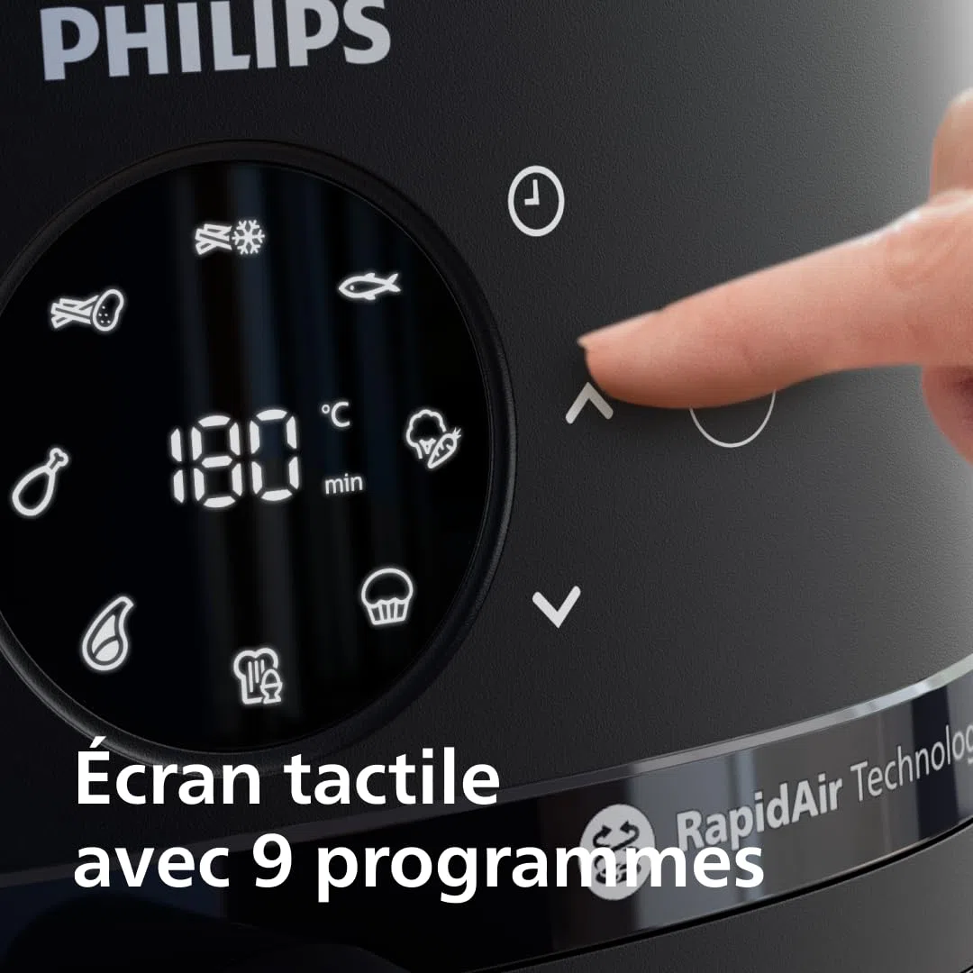 Philips Airfryer Série 2000 - Air Fryer 6.2L, 13 modes de cuisson, technologie RapidAir, jusqu'à 90% de matières grasses en moins, fenêtre de cuisson, écran tactile, Noir (NA230/00)