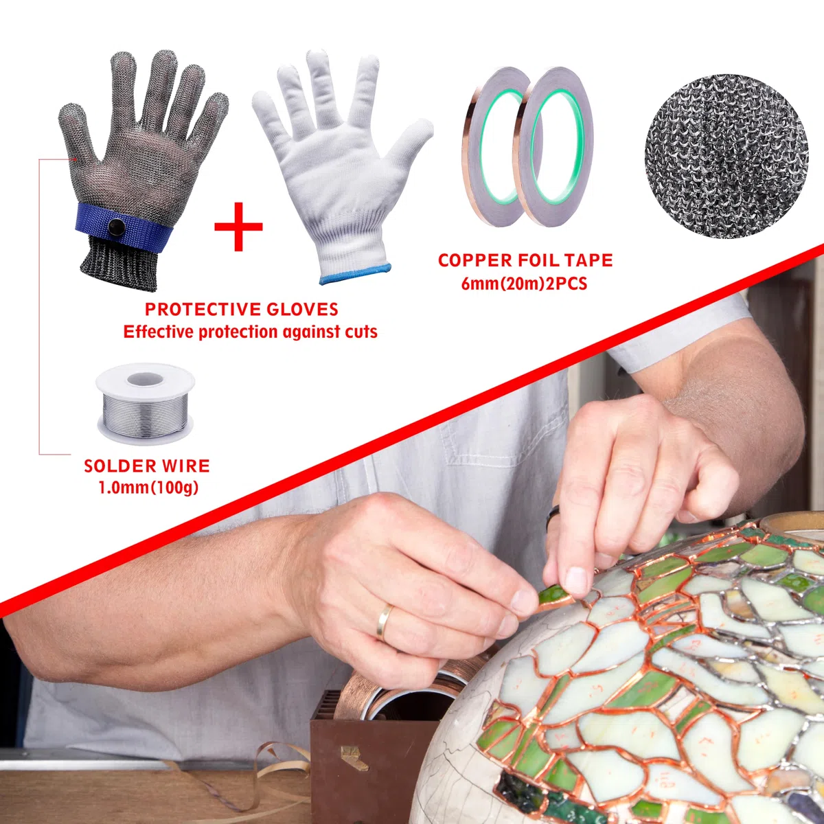 Kit De Vitrail, Kit De Démarrage De Vitrail, Kit De Démarrage Professionnel, avec Kit D'Outils De Coupe-Verre Et Kit De Fer À Souder 60 W Et Ruban De Cuivre De 2 M Et Fil,