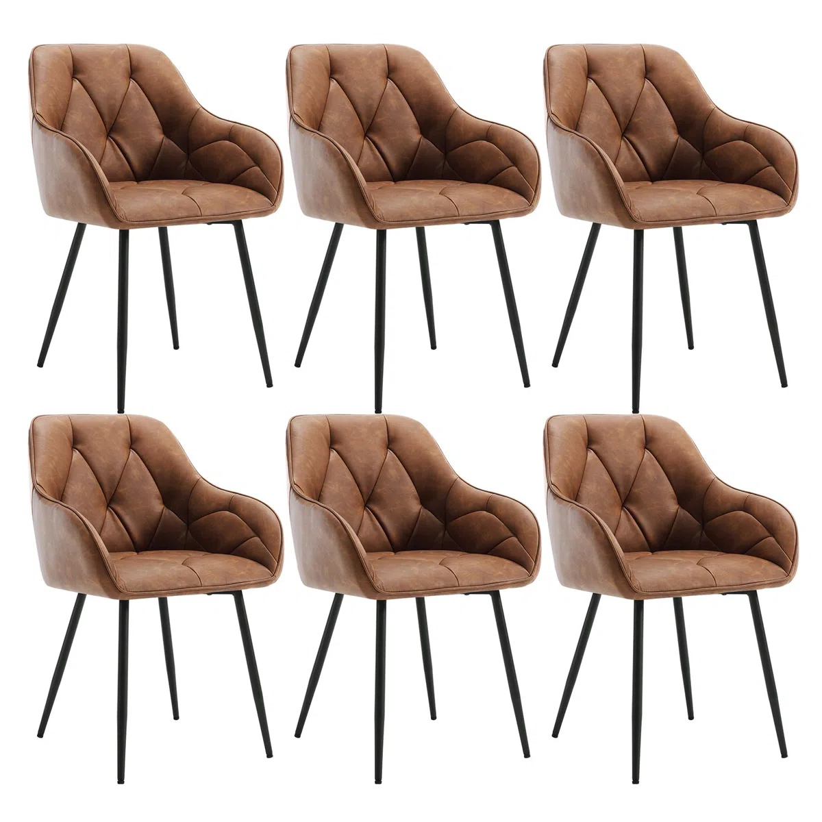 WOLTU Lot de 6 Chaises de Salle à Manger, Chaises de Cuisine Rembourrées avec Dossier, Accoudoirs, Pieds en Métal, pour Salon, Bureau, Coiffeuse, en Simili Cuir Vintage, Marron.