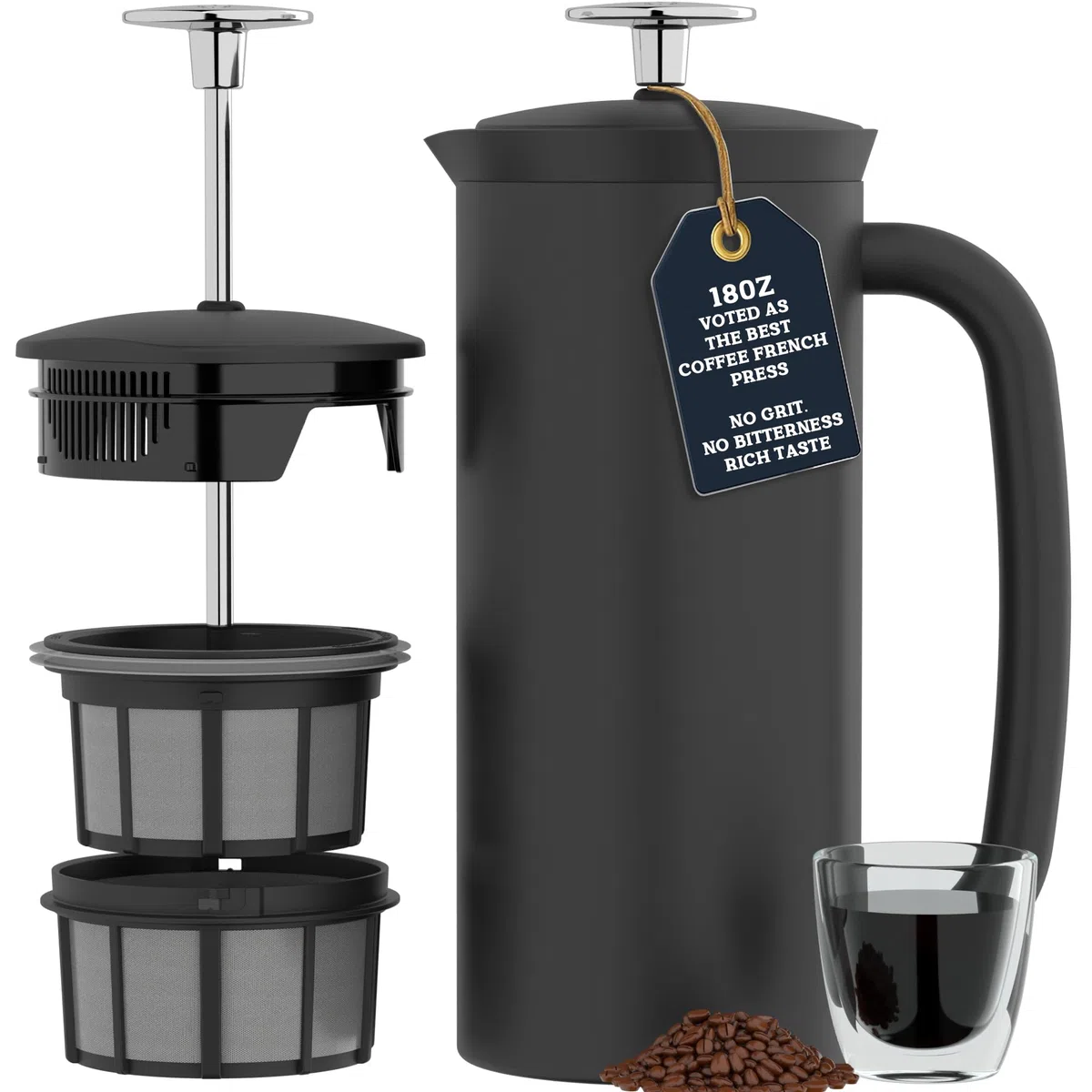 Espro P7 French Press Cafetière à piston isotherme à double paroi en acier inoxydable avec micro-filtre – Garde les boissons chaudes plus longtemps, parfait pour la maison (noir mat, 45 oz)