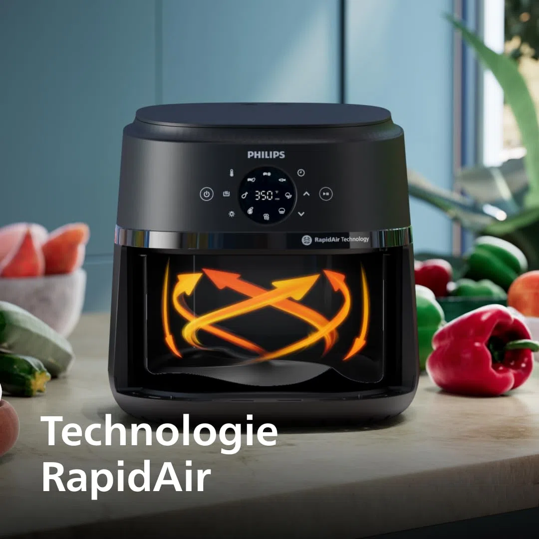 Philips Airfryer Série 2000 - Air Fryer 6.2L, 13 modes de cuisson, technologie RapidAir, jusqu'à 90% de matières grasses en moins, fenêtre de cuisson, écran tactile, Noir (NA230/00)