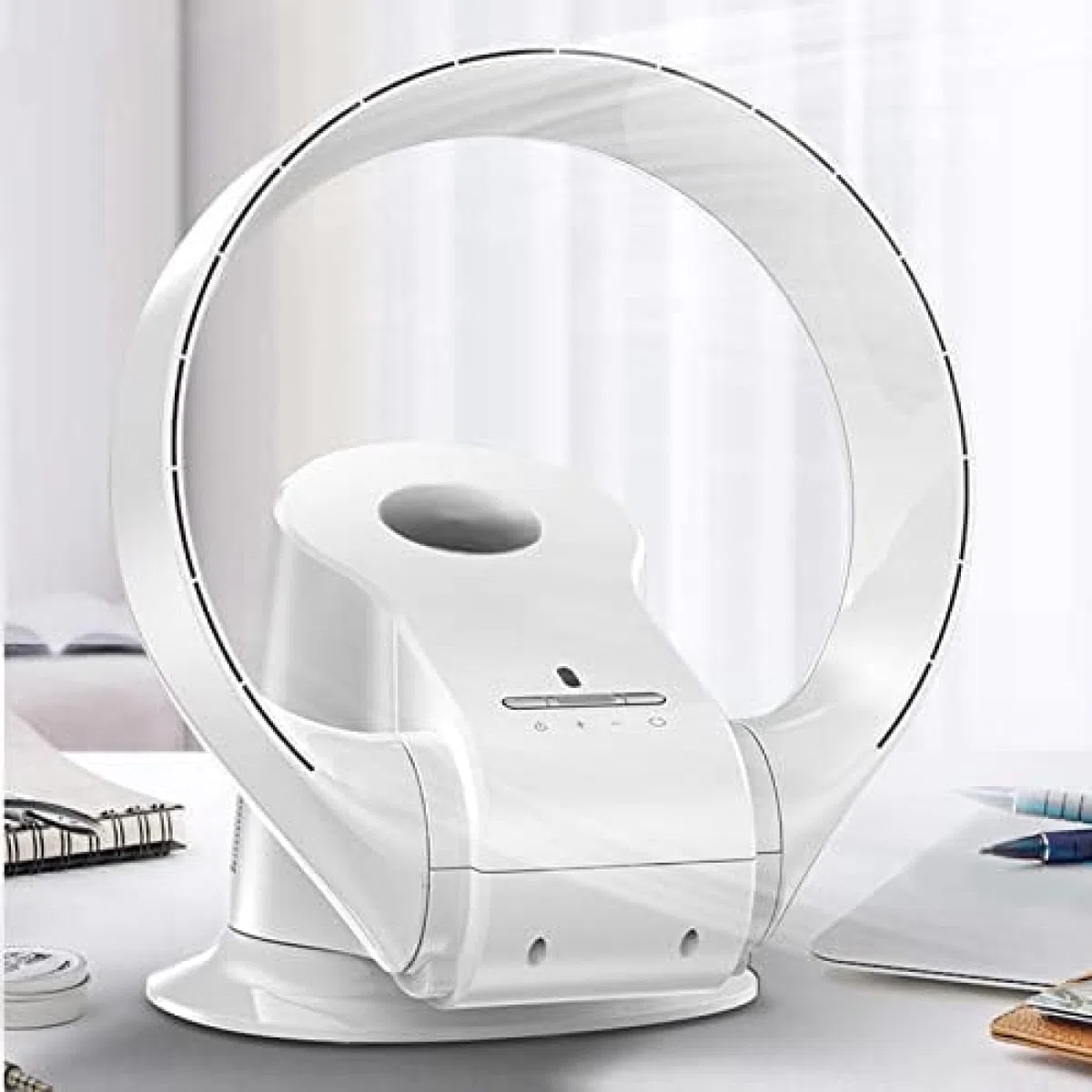 Ventilateur Mural Avec Télécommande, Ventilateur Sans Pales De 35,7 Cm, Ventilateur De Bureau De 26 W, Ventilateur Sur Pied Oscillant À 80 Degrés, Noir/argent/blanc,Blanc,Sensational421