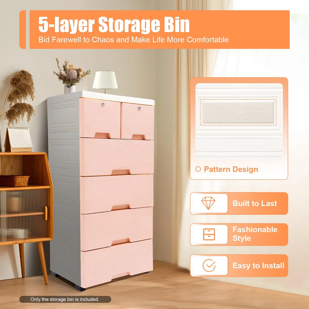 Commode de rangement, en plastique, à 6 tiroirs, avec 4 roues, empilable, avec serrure, rangement autonome, pour la maison, le bureau, la chambre à coucher, la salle de bain