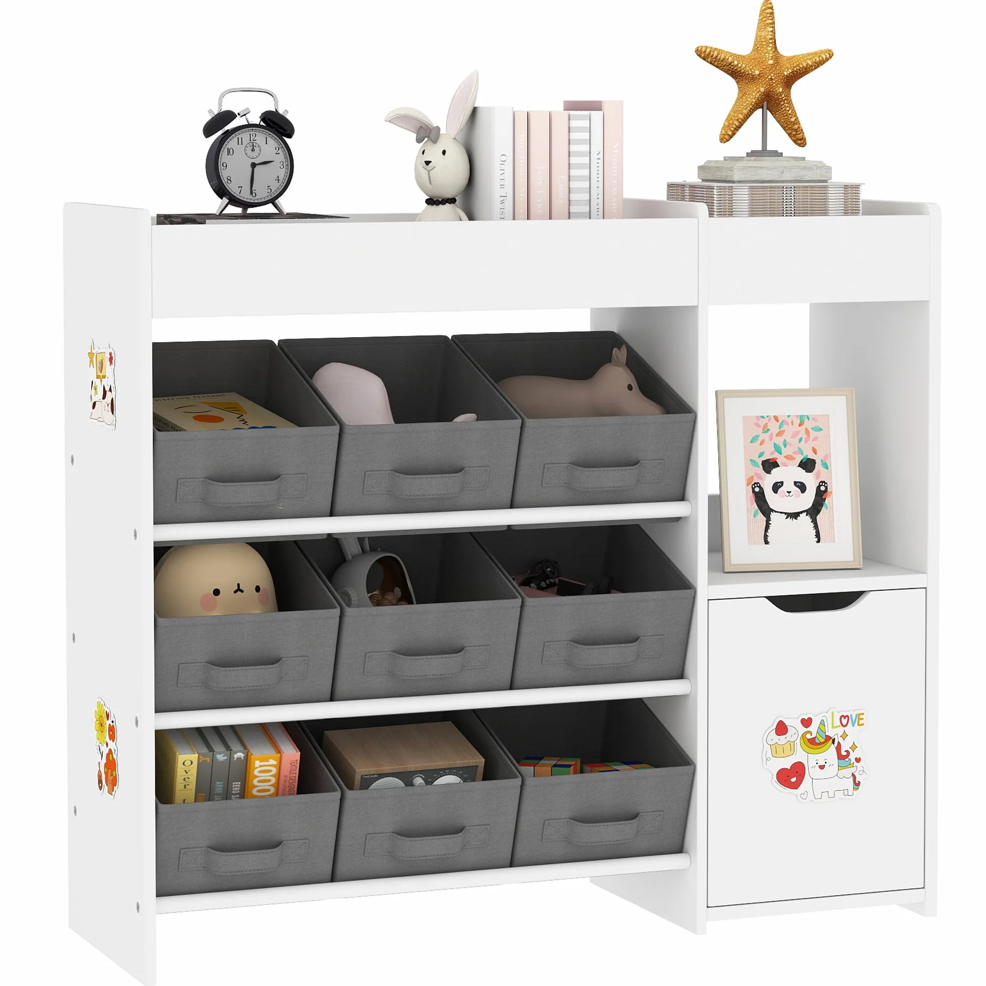 AIYAPLAY Meuble Rangement Enfant étagère de Rangement pour Jouets Enfants avec 9 tiroirs en Tissu et Placard pour Chambre d'enfant, Salle de Jeux, garderie, Blanc