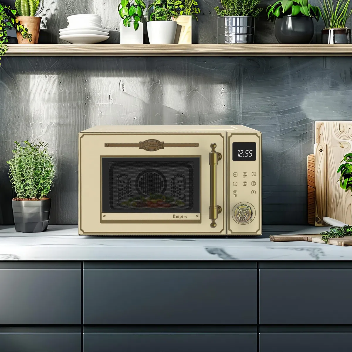 Kaiser Empire très exclusive micro-ondes/capacité 25 l/avec grill et Air Chaud/1000 W/barbecue/ 2300 W Air chaud/Full touchcontrol Contrôle/Poignée de porte en métal bronze/21 fonctions/