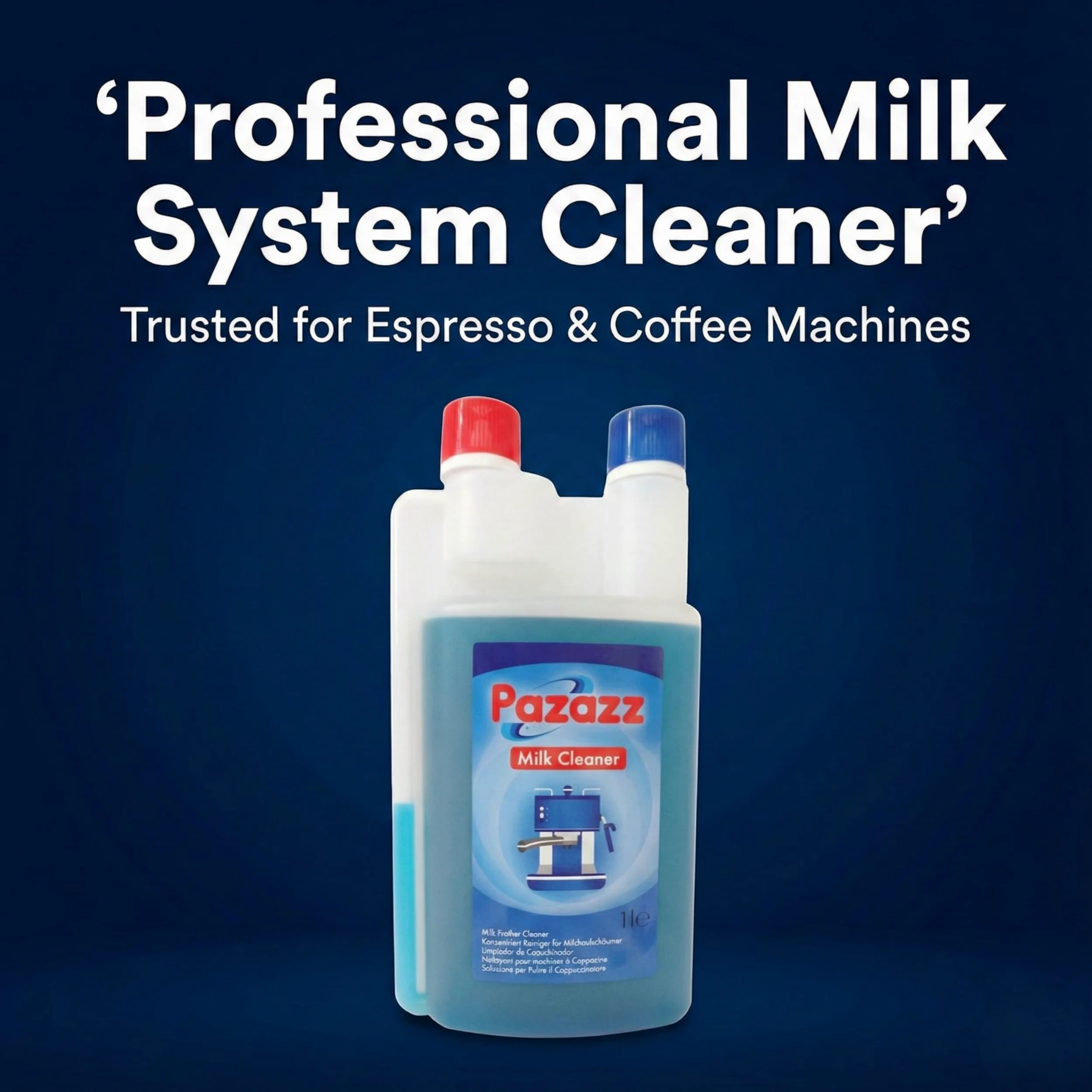 PAZAZZ Nettoyant pour Mousseurs à Lait – Détergent Liquide pour Machines à Café et Espresso – Élimine les Résidus de Lait – Usage Domestique et Professionnel – 1000ml – Lot de 12