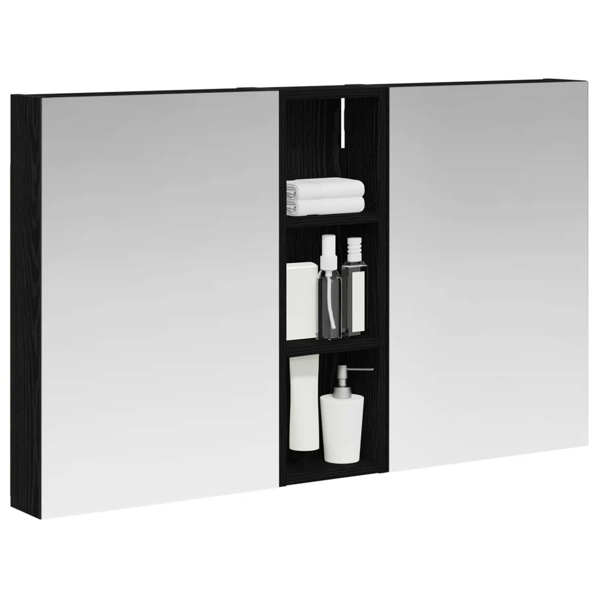 Lot de 3 armoires de salle de bain en bois - 100 x 10,5 x 60,5 cm - Montage mural - Avec éclairage LED - Miroir bidirectionnel - Espace de rangement et étagères pour meubles de salle de bain