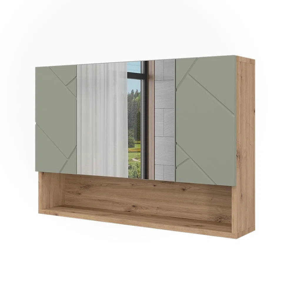 Vicco Armoire de Toilette Irma, Vert Sauge, 80.1x55cm, avec Miroir et étagères Ouvertes pour Montage Mural