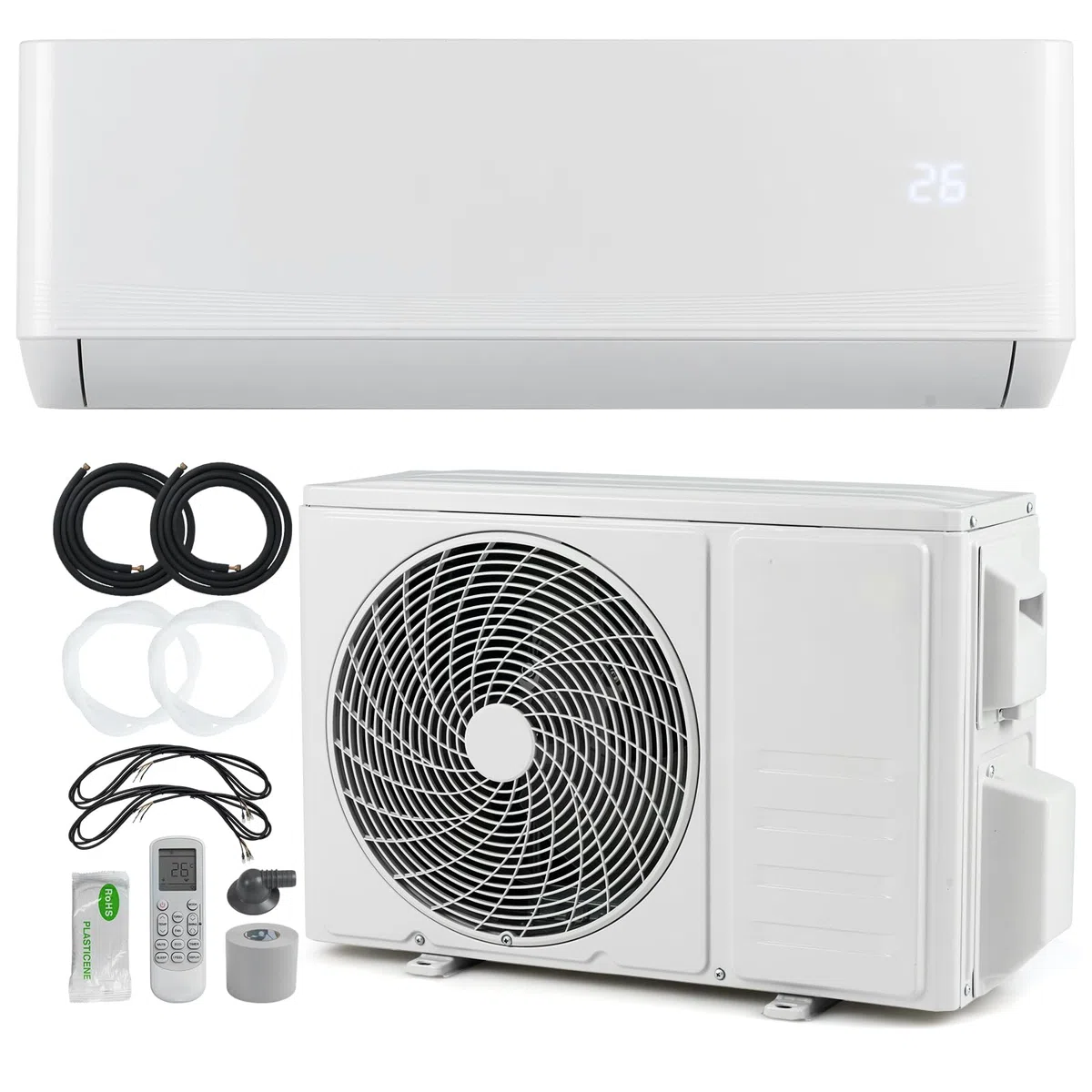 RELAX4LIFE Climatiseur Mural Reversible 12000 BTU | Clim Reversible Prêt à Poser | Pompe à Chaleur | Système Inverter Eco | Climatisation Split Silencieuse | 7 Modes 8 Vitesses | Tout Inclus