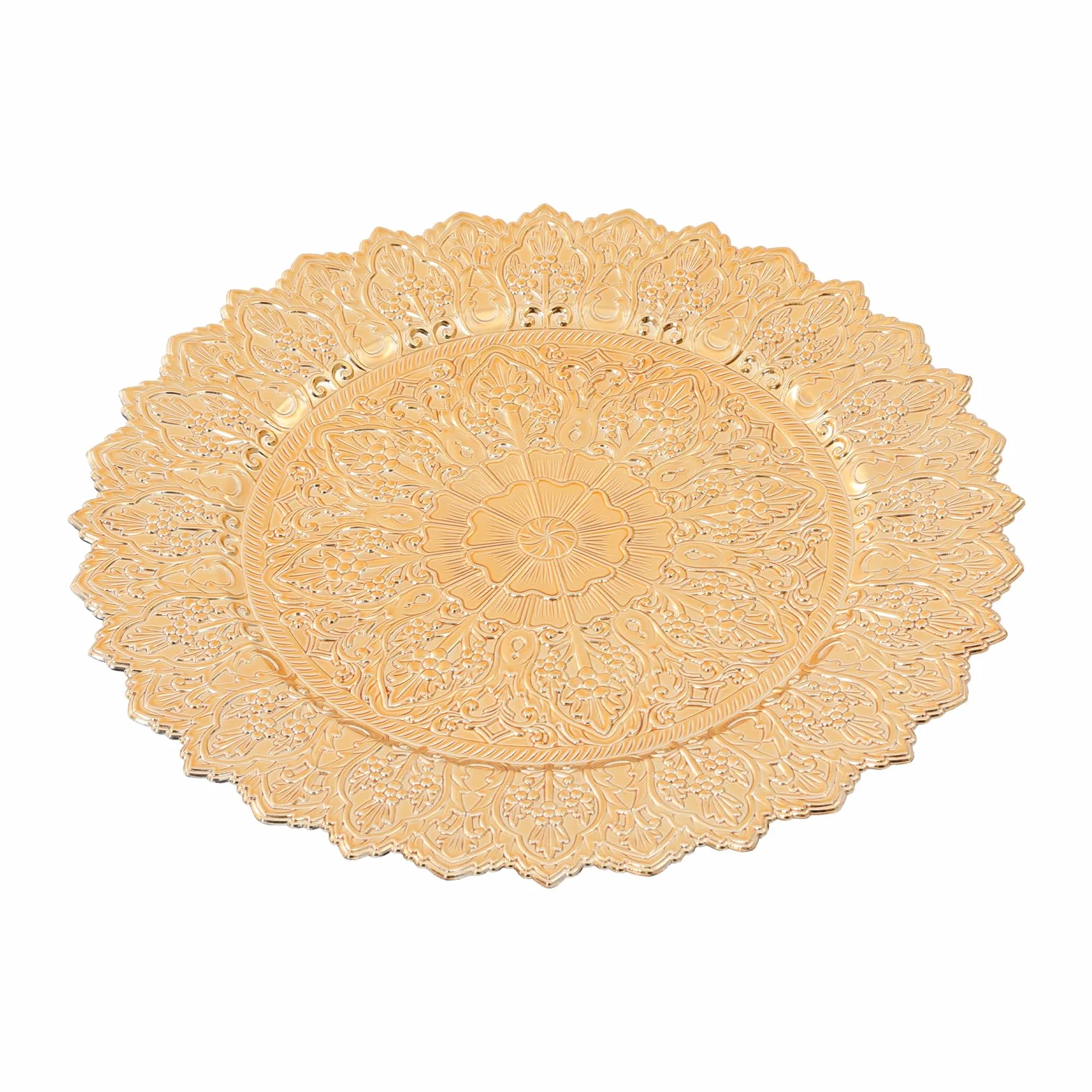Lot de 50 assiettes de présentation rondes en plastique de 33 cm pour fêtes, mariages, banquets, restaurants (dorés)