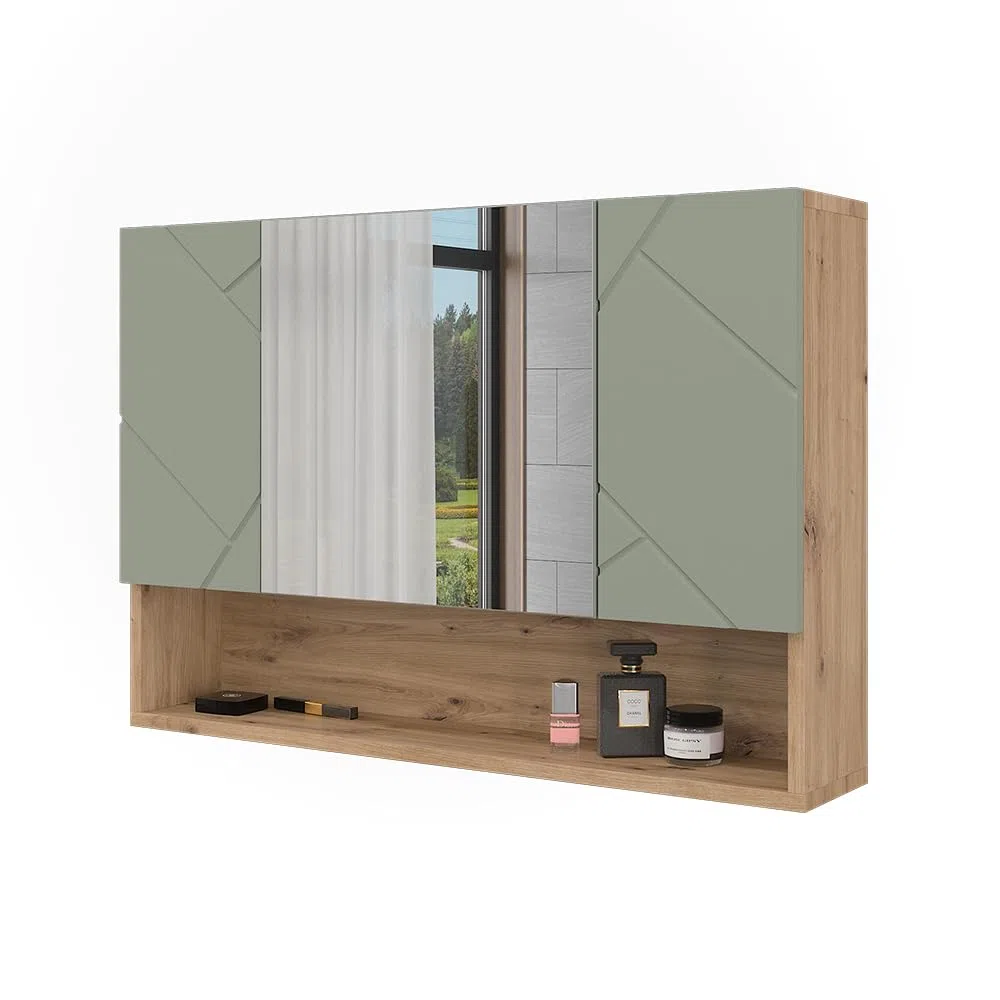 Vicco Armoire de Toilette Irma, Vert Sauge, 80.1x55cm, avec Miroir et étagères Ouvertes pour Montage Mural