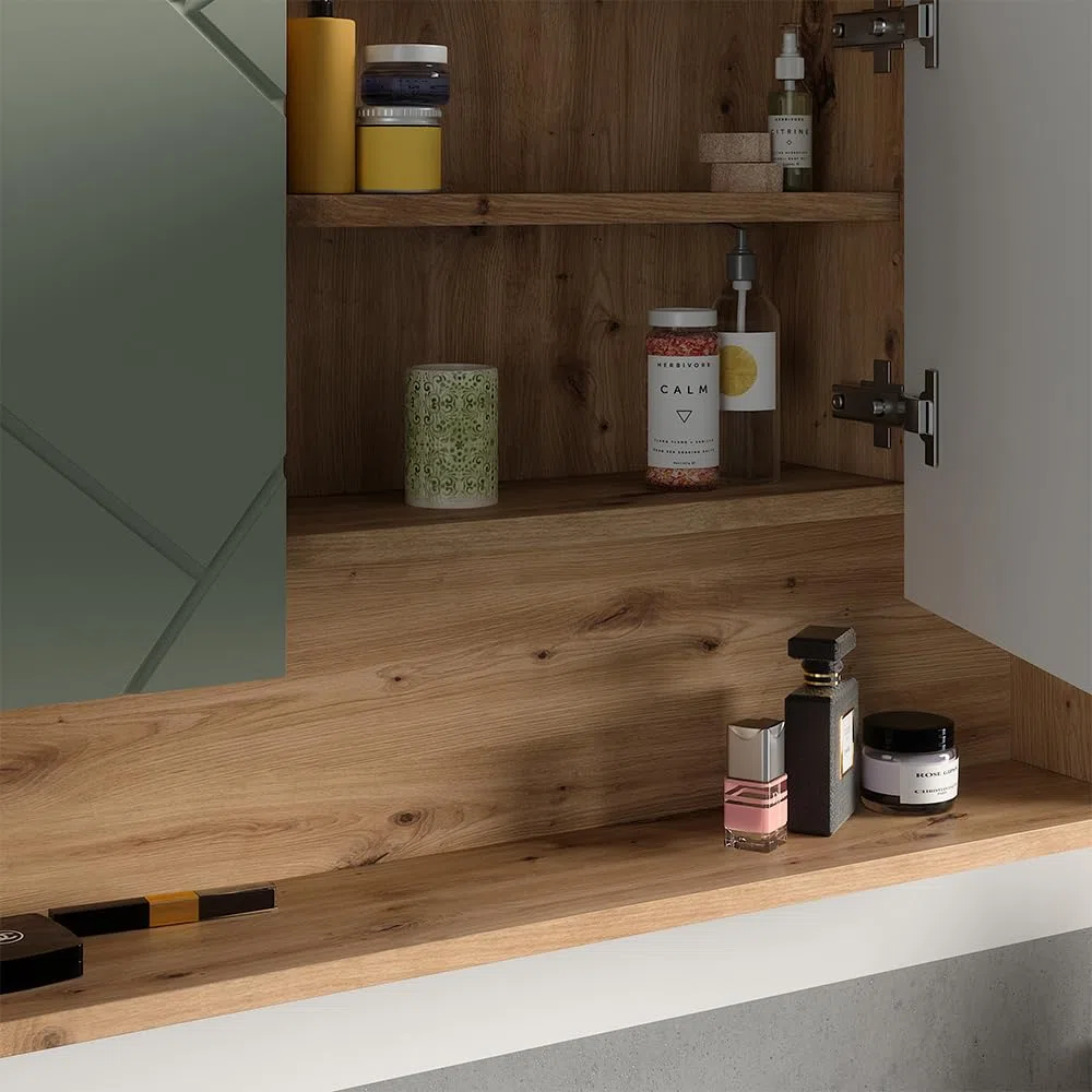 Vicco Armoire de Toilette Irma, Vert Sauge, 80.1x55cm, avec Miroir et étagères Ouvertes pour Montage Mural