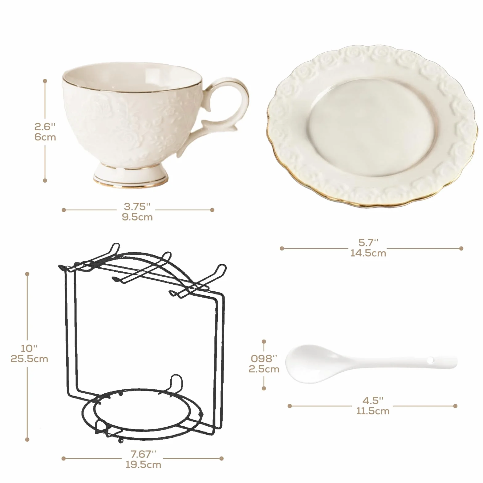 Service À Thé Vintage En Porcelaine 18 Pièces Avec Soucoupes Et Cuillères - Service À Thé Européen En Porcelaine Fine 200 Ml - Service À Café/Thé - Cadeaux Pour Femmes