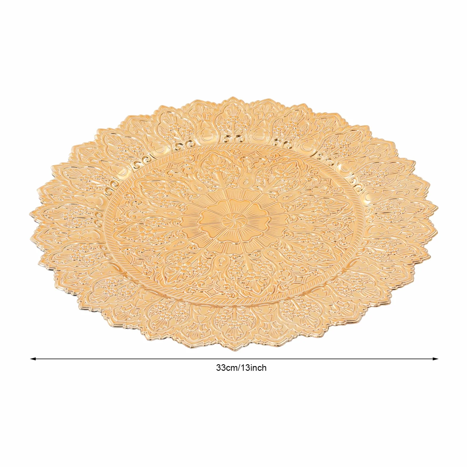 Lot de 50 assiettes de présentation rondes en plastique de 33 cm pour fêtes, mariages, banquets, restaurants (dorés)