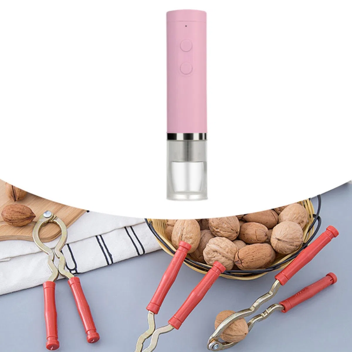Casse-noix Électrique Ouvre-noix Automatique Décortiqueur Multifonction pour Noix Noisettes Pignons Mécanisme Puissant Matériau PP USB, Rose