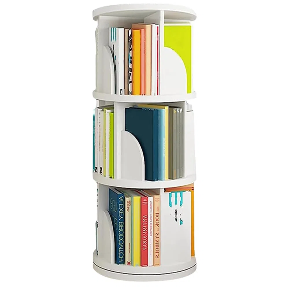 LANTUS Bibliothèque Rotative,Étagère à Livres rotative à 3 Niveaux - Étagère de Rangement Haute - pour la Maison, Le Salon, l'étude, Le Bureau, 40 x 40 x 97 cm (3 Couches) (Blanc)