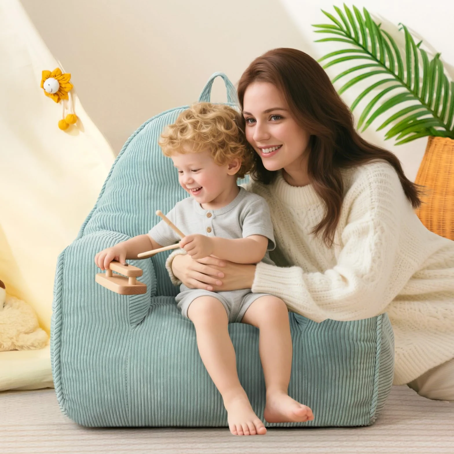 BEJOY Chaises pouf confortables, remplissage inclus, gris-vert