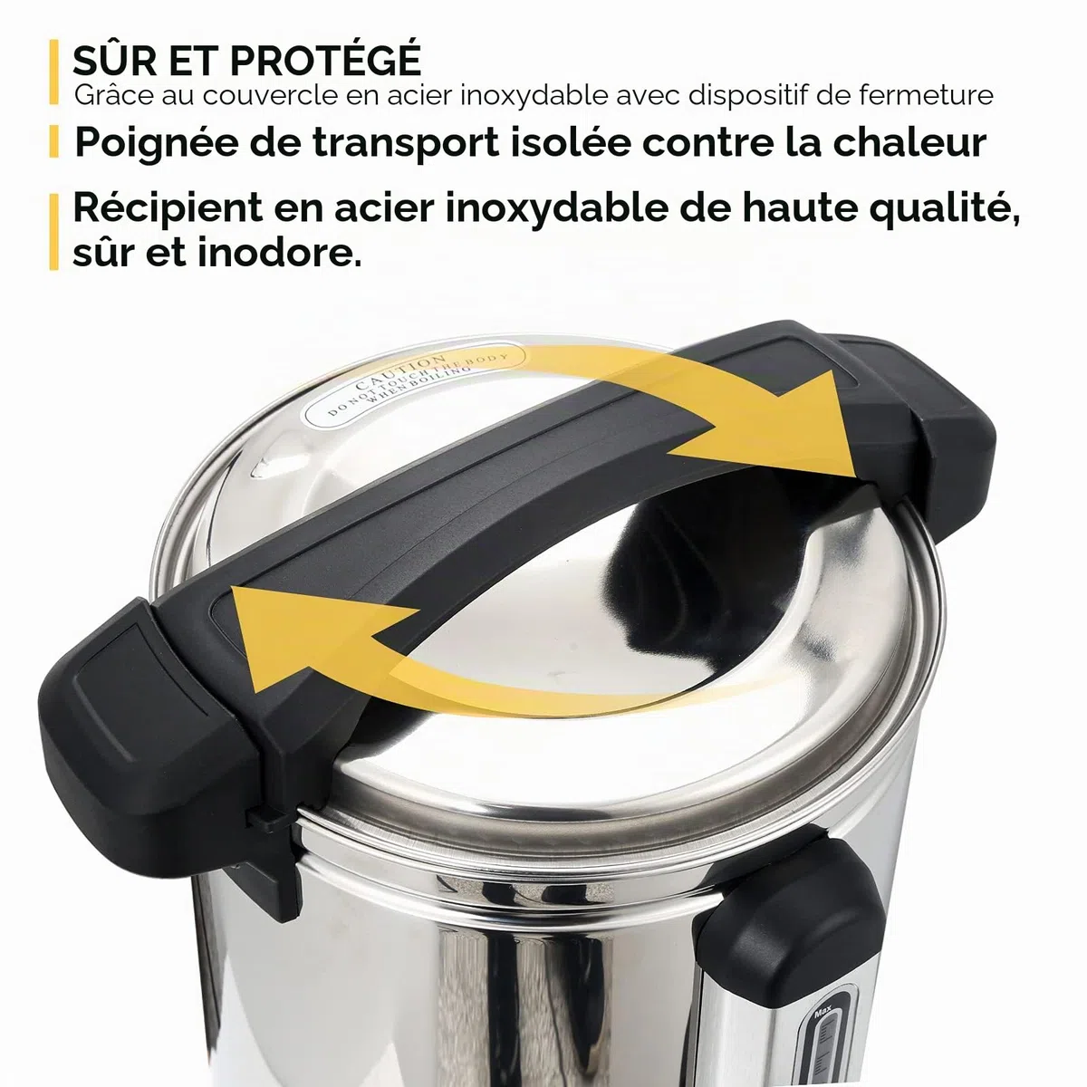 Bouilloire à vin chaud, 8,8 l, distributeur d'eau chaude en acier inoxydable, avec bac récupérateur, robinet, thermostat indicateur de niveau, distributeur automatique de boissons chaudes