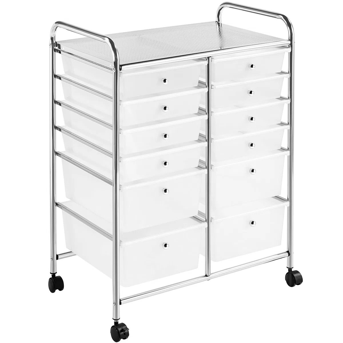 Yaheetech Chariot de Rangement Desserte à Roulettes avec 12 Tiroirs en Plastique Blanc Transparent Tour de Rangement pour Salle de Bain, Bureau, Cuisine 63 x 38.5 x 82cm
