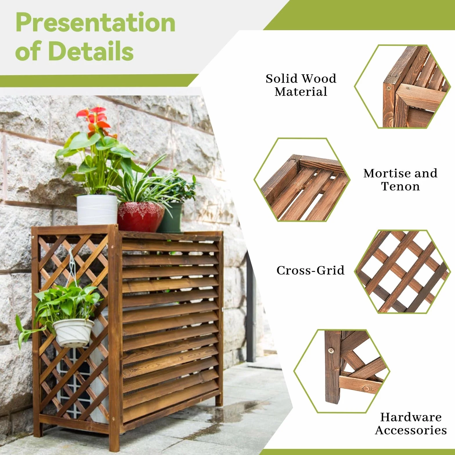 Cache Clim Extérieur Bois Massif Support De Climatiseur En Bois Cache Climatiseur Extérieur Marron Cache Pompe a Chaleur Extérieur Décoratif Clôture Privée Pour Cacher La Climatisatio(86x35x80cm)