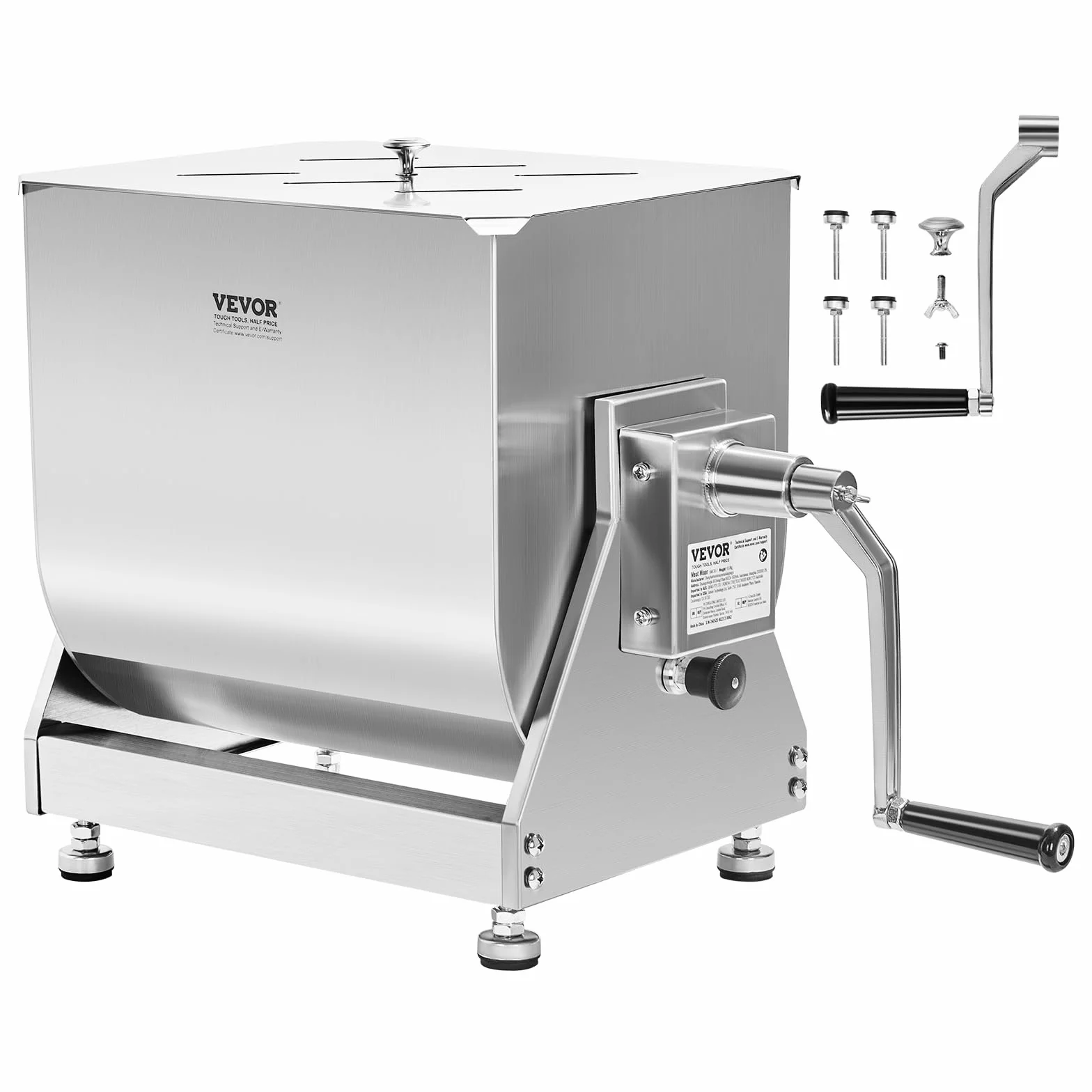 VEVOR Mélangeur à Viande Manuel, Équipement de Traitement de la Viande avec Réservoir Inclinable de 10 L, Machine à Mélanger pour Chair à Saucisse en Inox, avec Couvercle et Poignée, pour Bœuf Haché