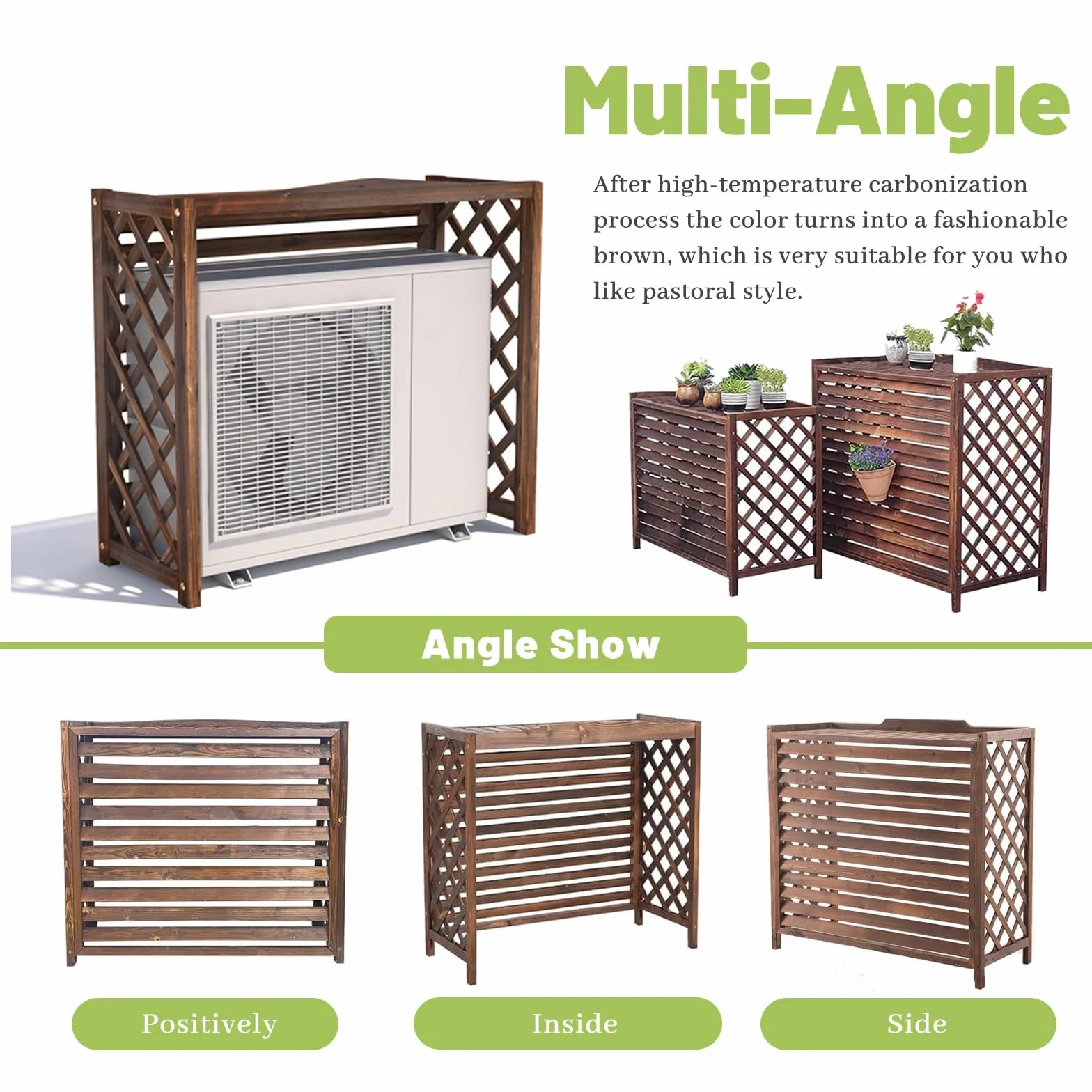 Cache Clim Extérieur Bois Massif Support De Climatiseur En Bois Cache Climatiseur Extérieur Marron Cache Pompe a Chaleur Extérieur Décoratif Clôture Privée Pour Cacher La Climatisatio(86x35x80cm)