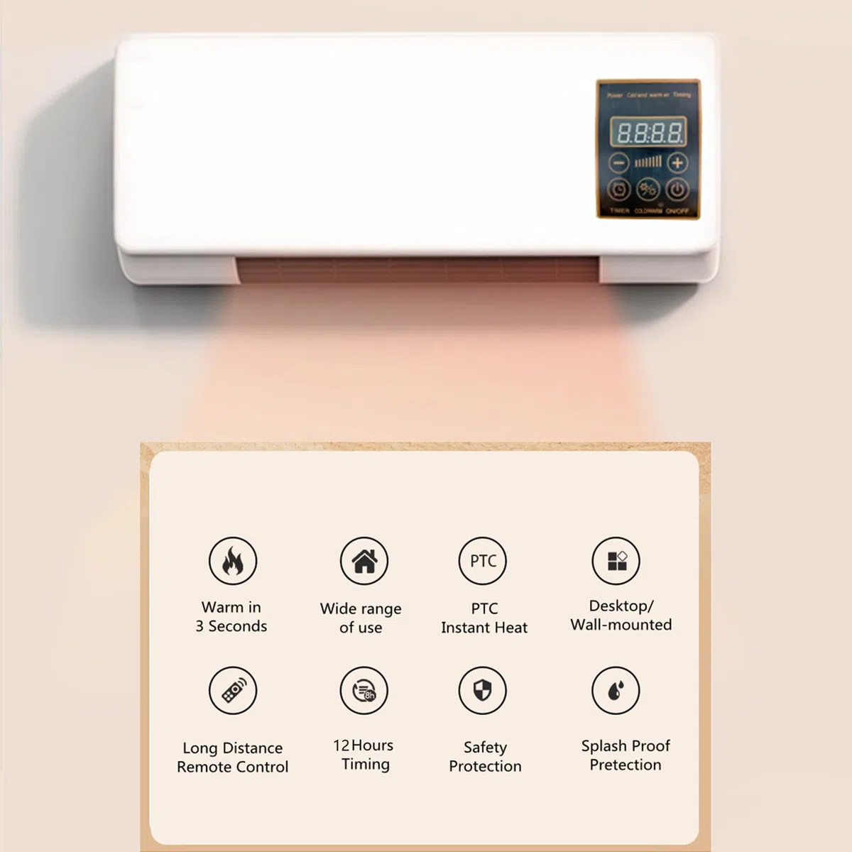 Mini climatiseur mural avec télécommande,Climatiseur Portable 2000 W,pour chambre à coucher, salon, bureau - Design compact - 55.5 cm x 23 cm x 11.5 cm