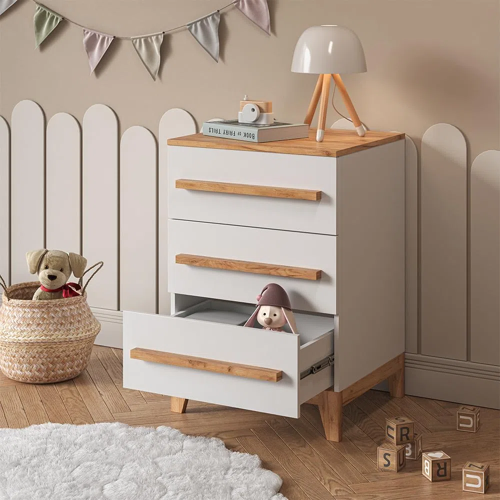 VitaliSpa Commode avec tiroirs Malia, Blanc/Artisan, 60x88cm avec 3 tiroirs, Compatible avec d'autres Meubles de la série Malia