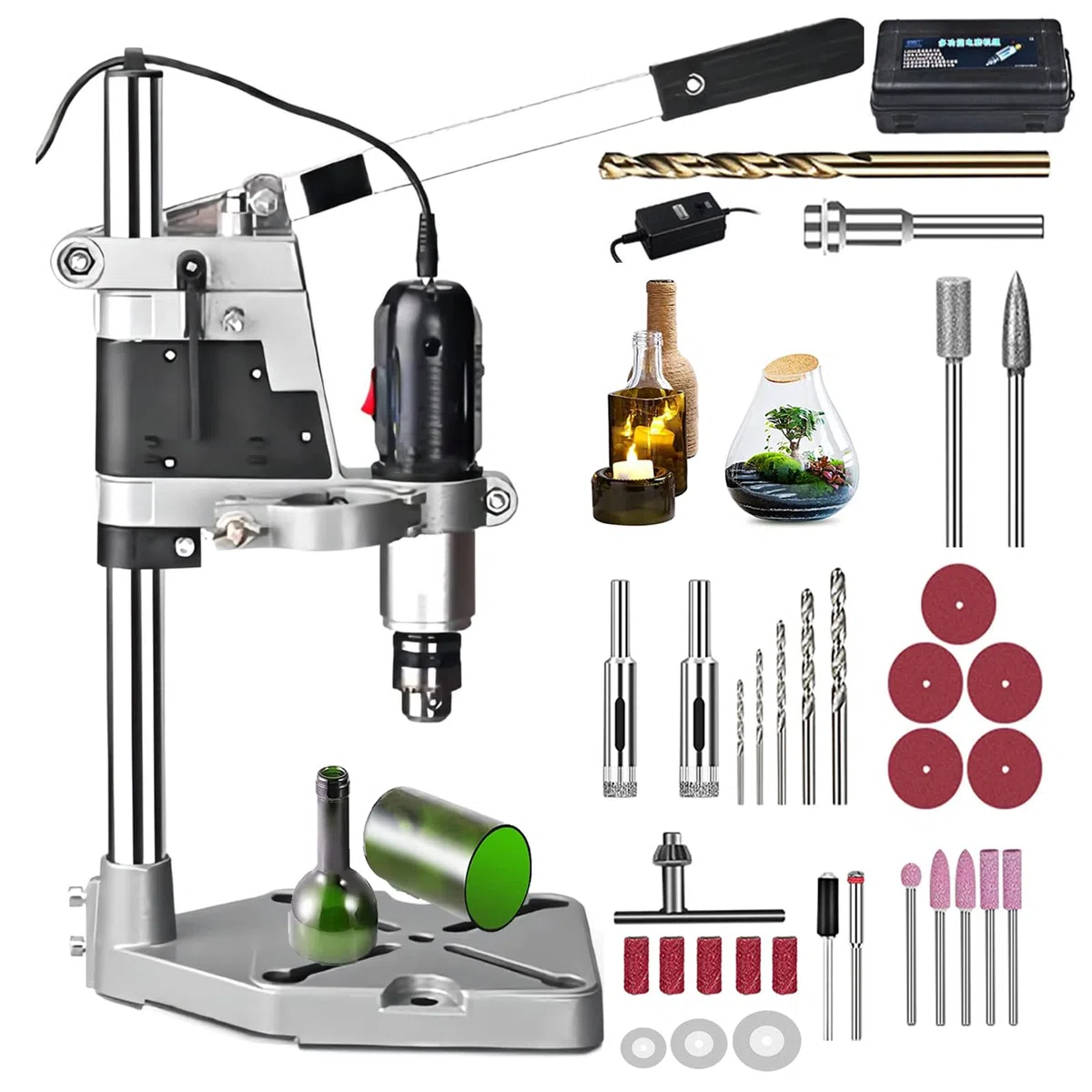 JOSBY Coupe-Bouteille en Verre électrique, Machine de découpe de Bouteilles multifonctionnelle, kit d'outils rotatifs Polyvalents, perçage, ponçage, Polissage, pour Couper des Bouteilles de vin