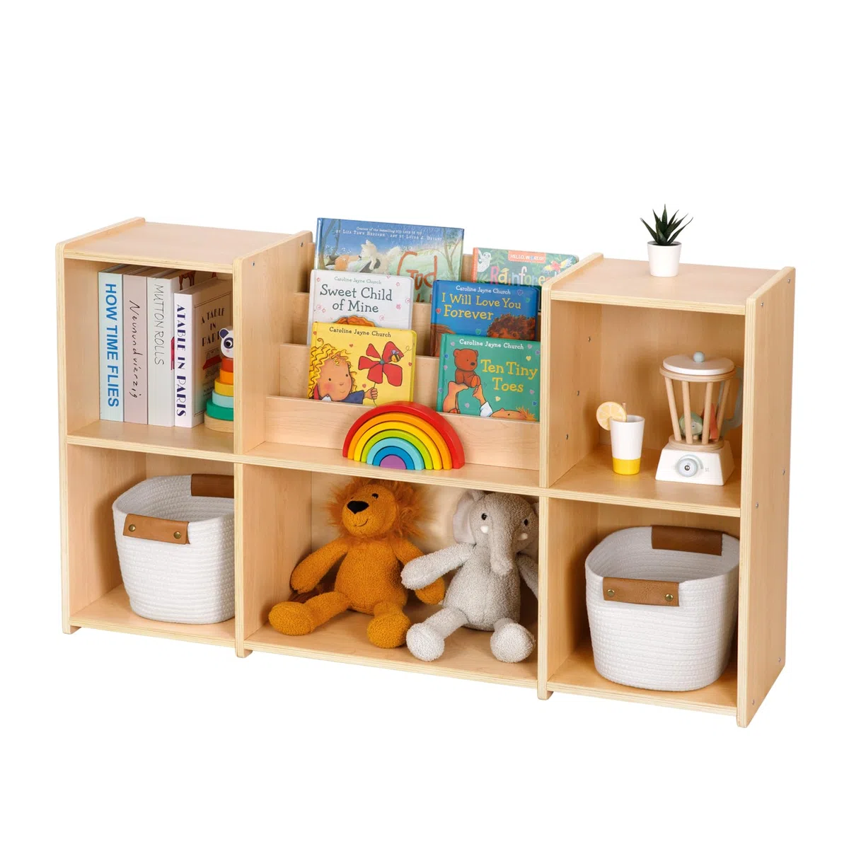 OOOK Étagère à Livres Rangement de Jouets, 2 étagères Horizontales 5 Compartiments, idéal pour Salle de Jeu, Classe d'enfants et garderie
