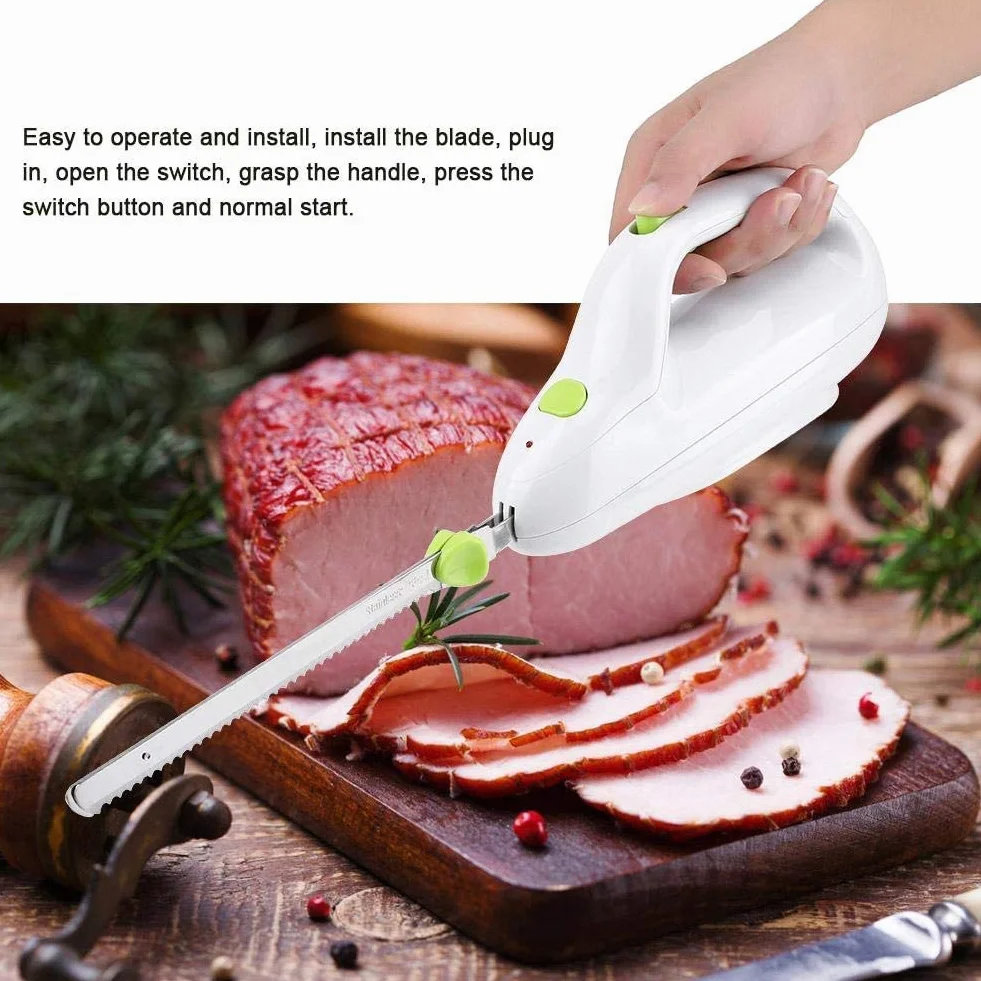 Couteau à pain électrique, couteau à viande congelé électrique avec moteur puissant de 110 W, lame en acier inoxydable portable pour couper la viande, le pain, le fromage