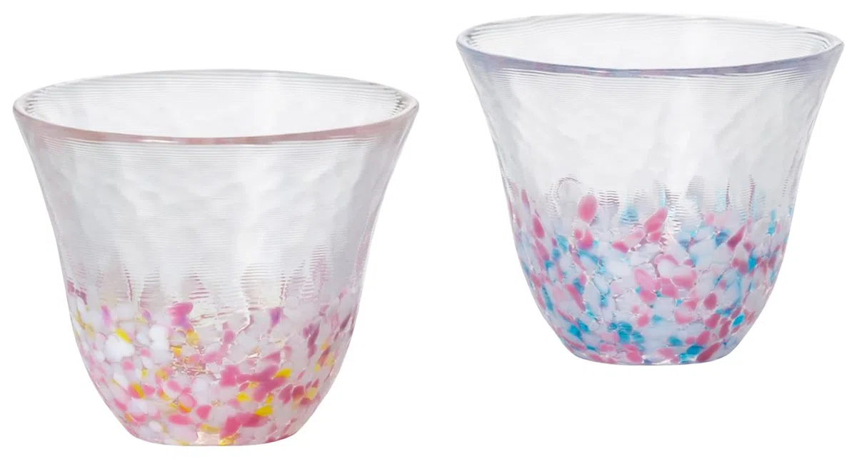 ADERIA Lot de 2 verres à saké japonais - Rose - 120 ml - 120 ml - Fabriqués au Japon - Fabriqués au Japon - Fabriqués à la main - Pour saké, thé, jus, eau, pois, Tsugaru Vidro - Coffret cadeau