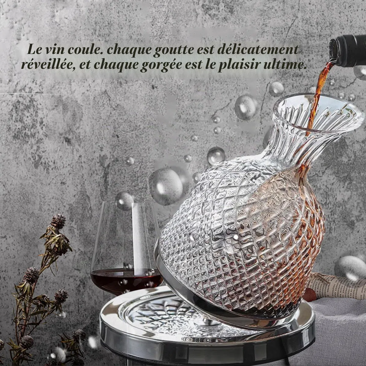 Carafe Décanteur à Vin, Aérateur de Vin 1500ml - Ensemble avec 2 Verres Sans Plomb - Cadeau Anniversaire, Mariage
