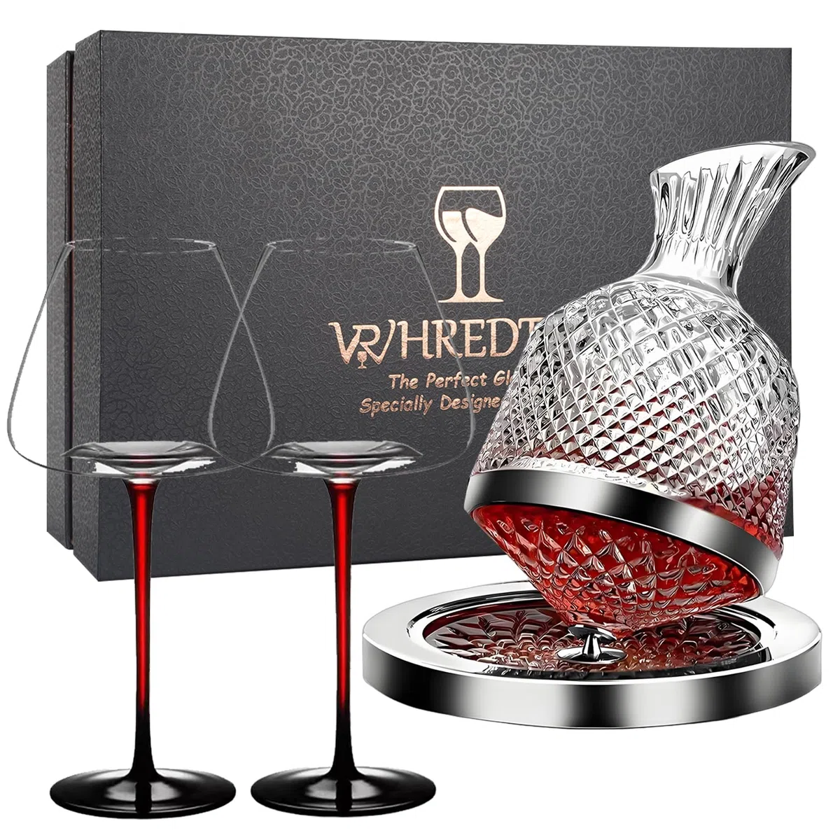 Carafe Décanteur à Vin, Aérateur de Vin 1500ml - Ensemble avec 2 Verres Sans Plomb - Cadeau Anniversaire, Mariage