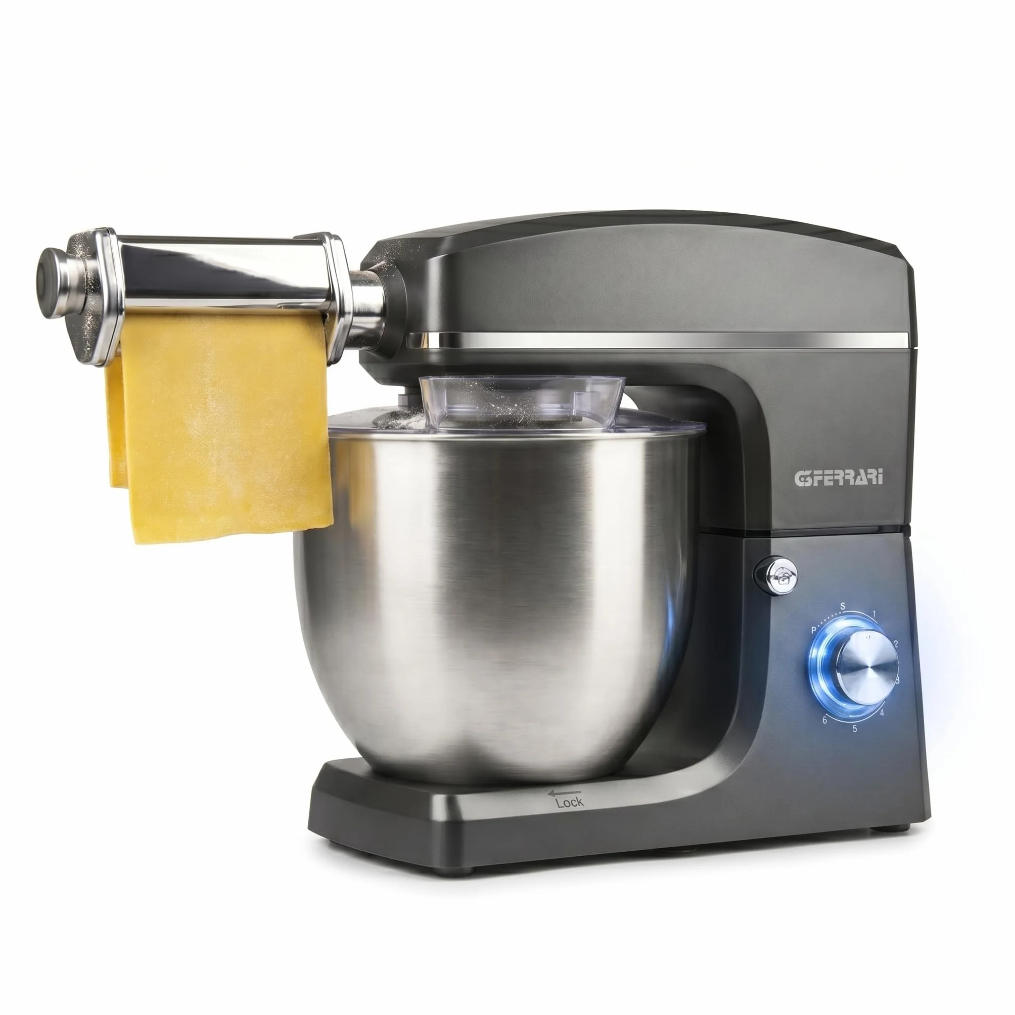 G3 Ferrari G20113 Pastaio 10&Lode Robot Pâtissier avec Laminoir, 1500 W, 10 Litres, Acier Inoxydable, 6 vitesses, Gris Anthracite/Inox