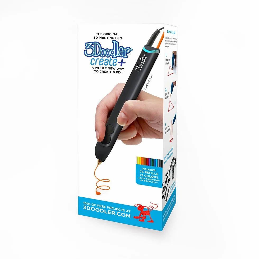 3DOODLER- Create+ Ensemble de Stylo d'impression 3D avec x75 Filament Plastique, Modèle 2023 (EU-Plug), Onyx Black