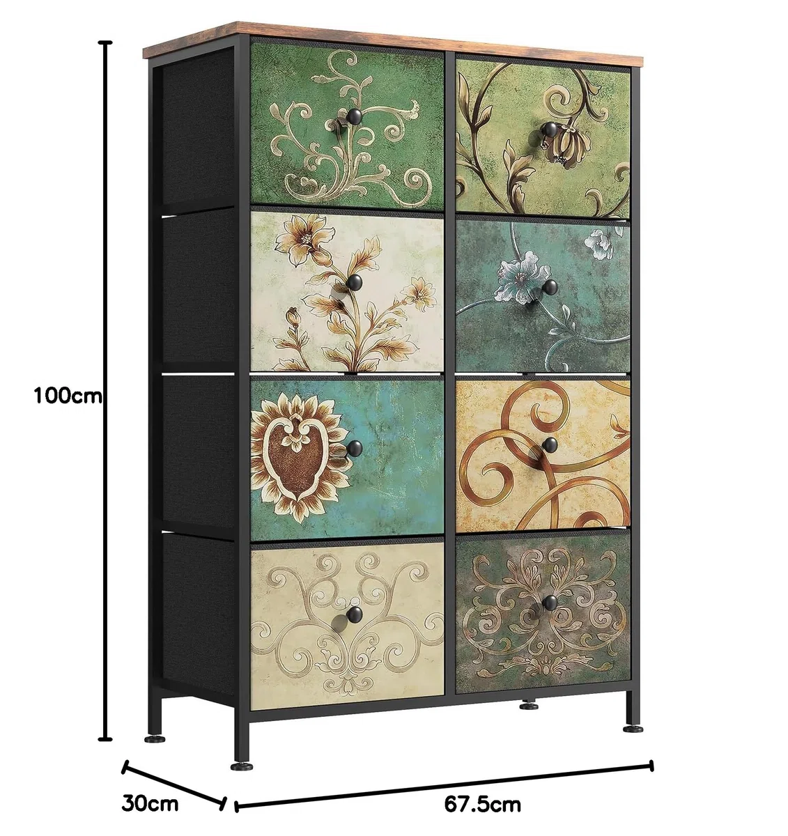 Commode à 8 Tiroirs en Tissu,Commode Chambre Adulte Armoire Tiroirs avec Plateau Bois et Cadre Métal,Meuble de Rangement pour Chambre d’Enfant, Salon et Couloir