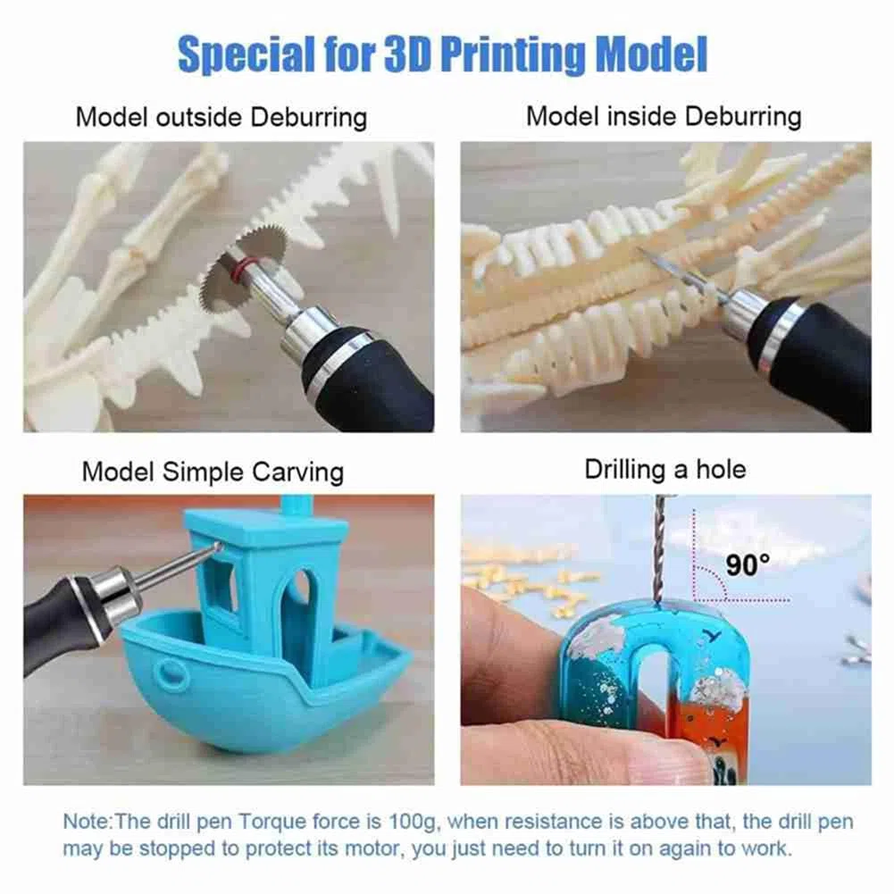 Kit D'Outils D'Impression 3D, Outils D'Ébavurage, Stylo Rotatif Électrique USB à 3 Vitesses pour Fraise D'Impression 3D, Modèle D'Imprimante 3D, Modèle en Résine