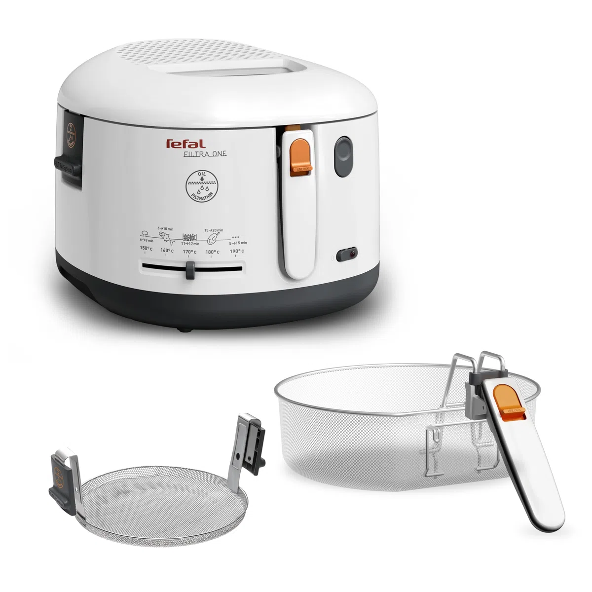 Tefal Filtra One Friteuse classique, Filtration de l'huile, Température réglable, Revêtement antiadhésif, Blanche FF163111