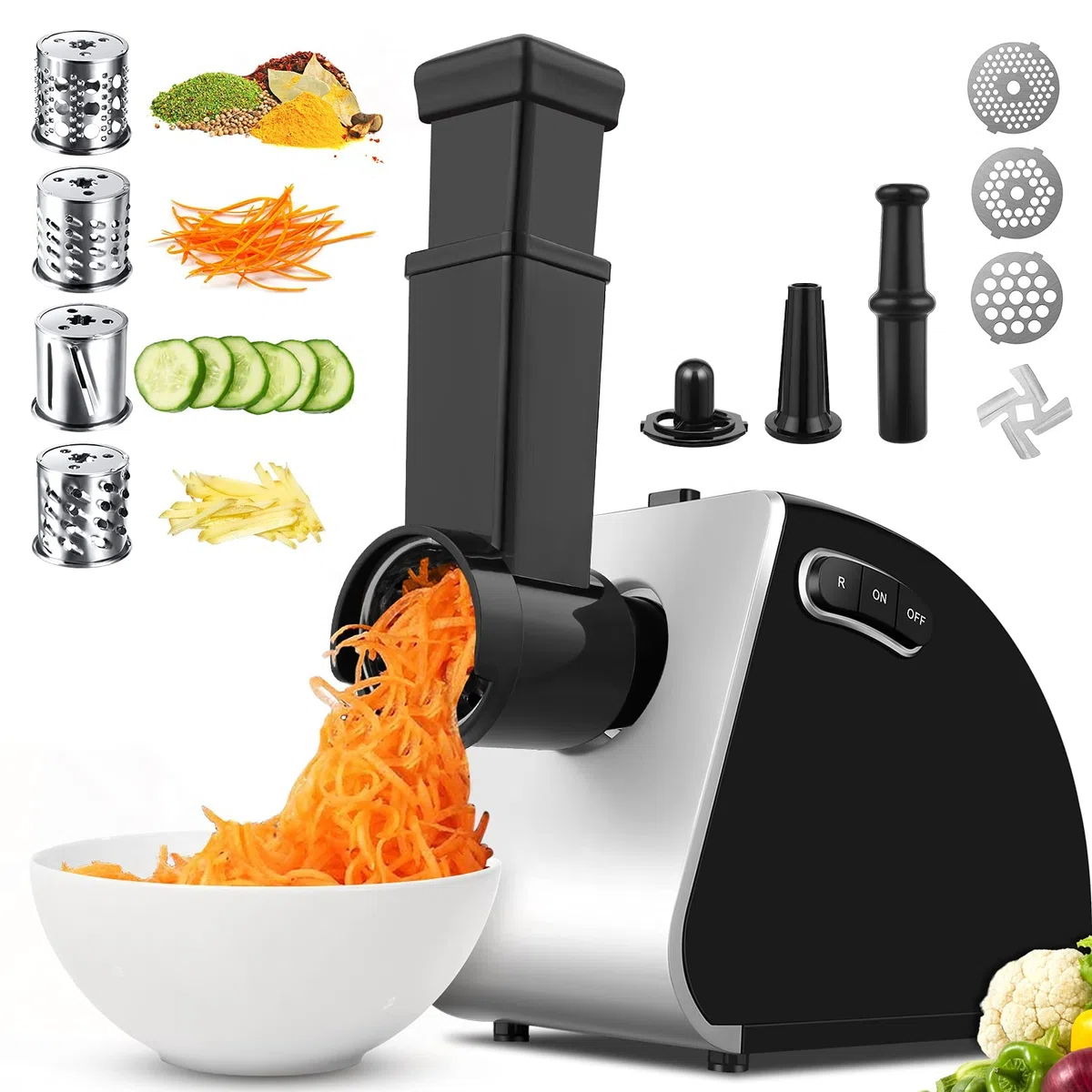 Hachoir à Viande Électrique 2000W Professionnel, Machine Multifonctions avec Poussoir à Saucisse, Lames Inox, Grilles de Hachage, Embout Biscuits pour Faire Viande Hachée et Saucisses Maison