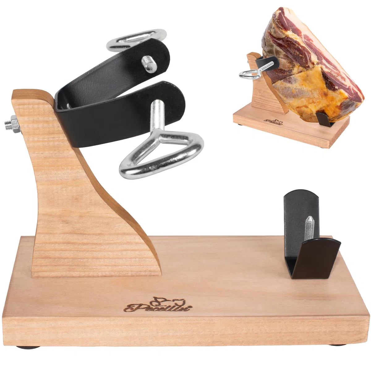 Support à jambon pour centres de jambon - Planche à découper en bois naturel pour jambon serrano et ibérique durci désossé, base antidérapante stable, support à jambon avec ajustement sûr