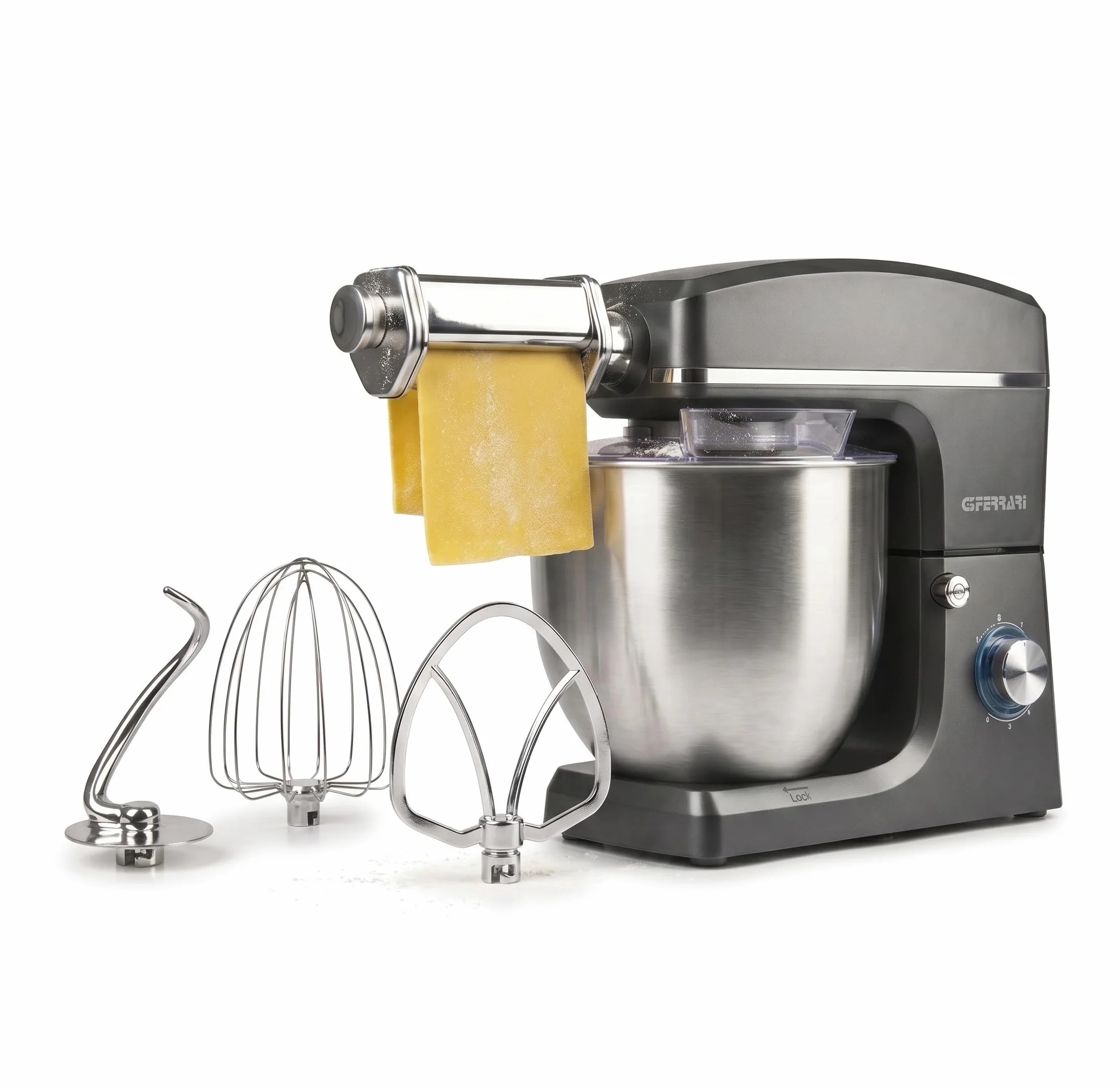 G3 Ferrari G20113 Pastaio 10&Lode Robot Pâtissier avec Laminoir, 1500 W, 10 Litres, Acier Inoxydable, 6 vitesses, Gris Anthracite/Inox
