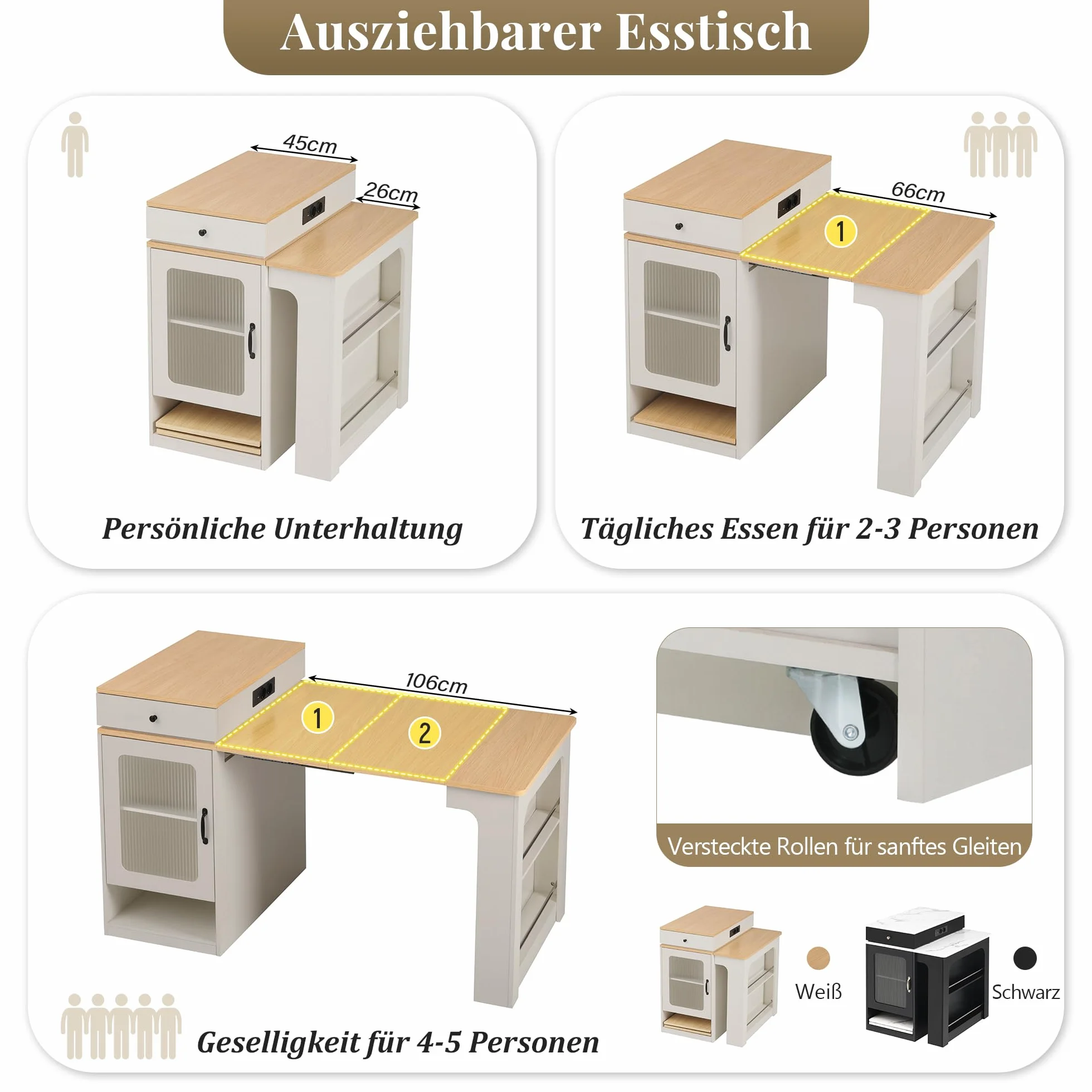 Îlot de Cuisine Mobile avec Rangement, Table Extensible 2 à 4 Personnes, Îlot Central Cuisine Desserte Bar avec Prises Électriques