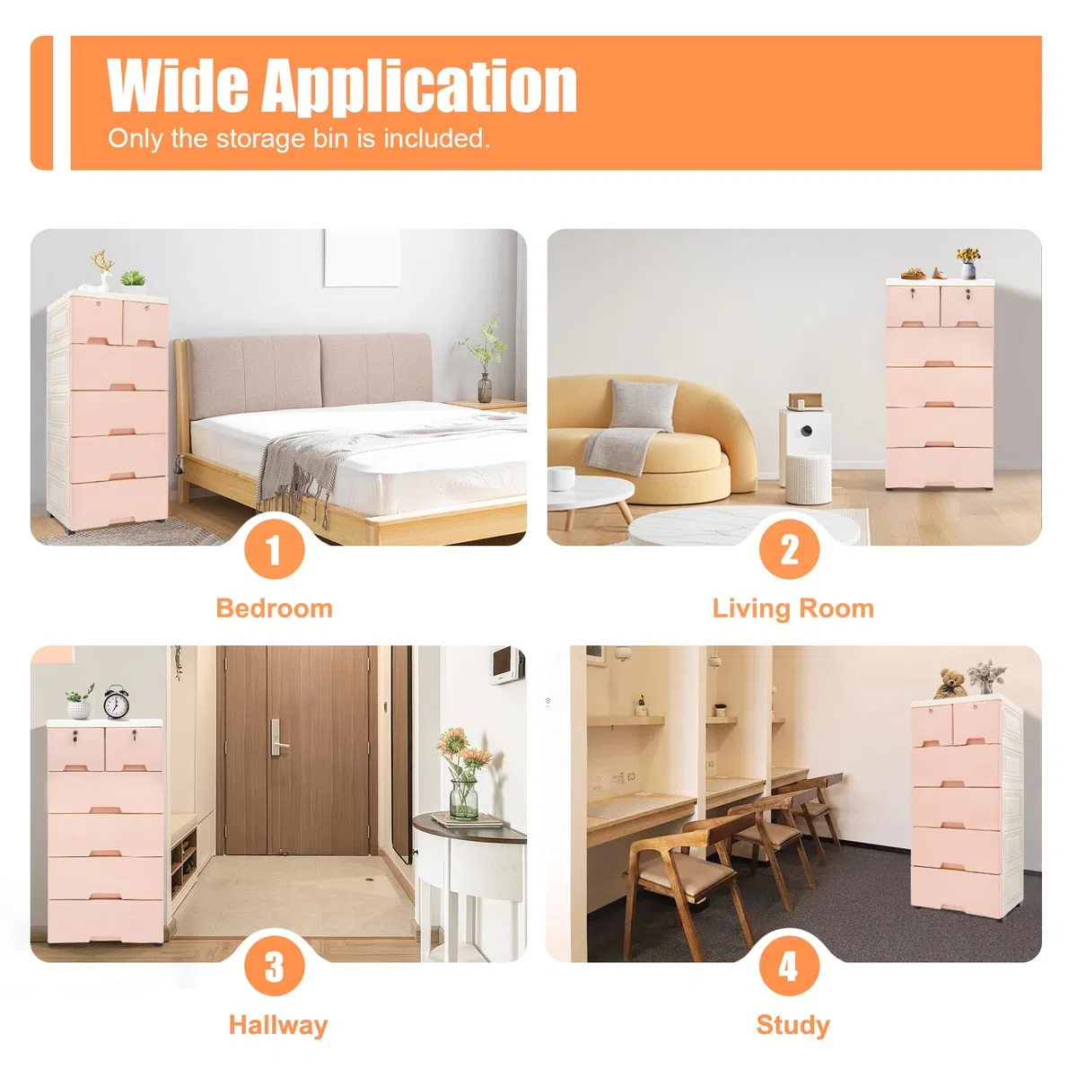 Commode de rangement, en plastique, à 6 tiroirs, avec 4 roues, empilable, avec serrure, rangement autonome, pour la maison, le bureau, la chambre à coucher, la salle de bain