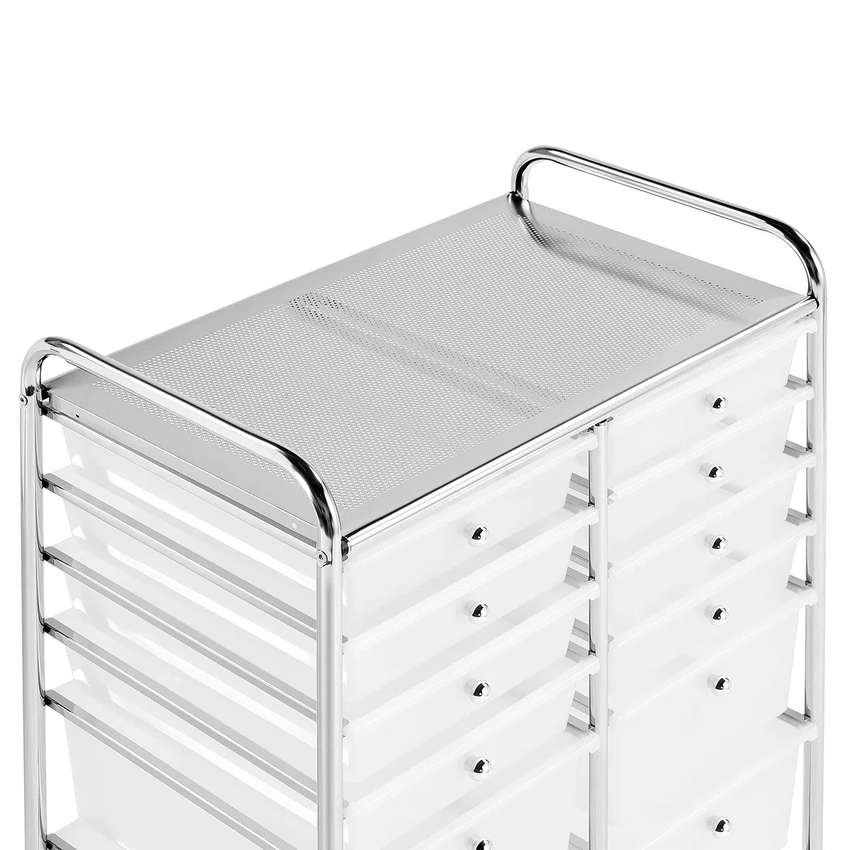 Yaheetech Chariot de Rangement Desserte à Roulettes avec 12 Tiroirs en Plastique Blanc Transparent Tour de Rangement pour Salle de Bain, Bureau, Cuisine 63 x 38.5 x 82cm