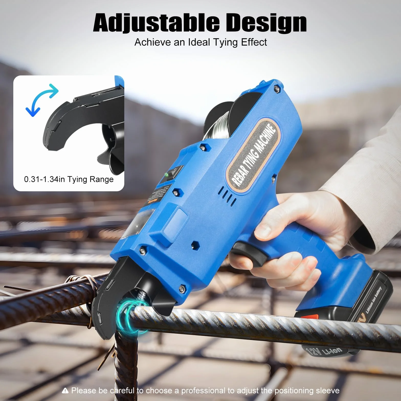 Rebar Machine à relier électrique avec boîte de rangement 12 V Connecteur d'armature pour tige en acier 8-34 mm Machine à relier automatique avec 2 batteries 4,0 Ah et chargeur