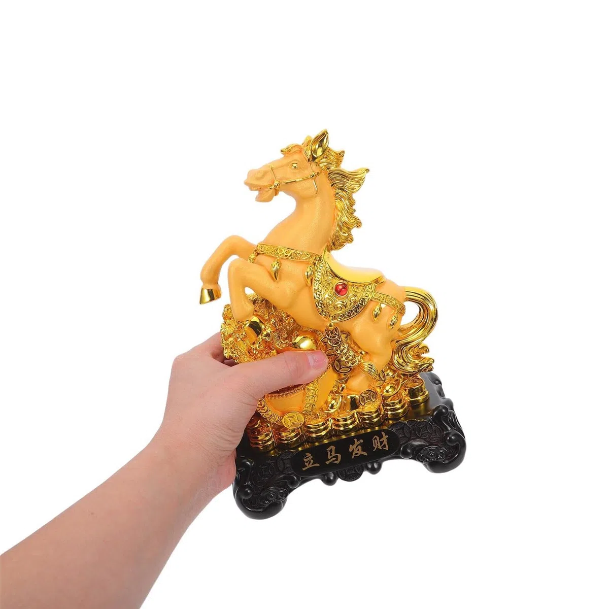 OSALADI Sculpture Cheval Doré en Résine 150X90X220Mm pour Décoration Feng Shui Bureau et Salon Année du Cheval Signe de Réussite et Chance