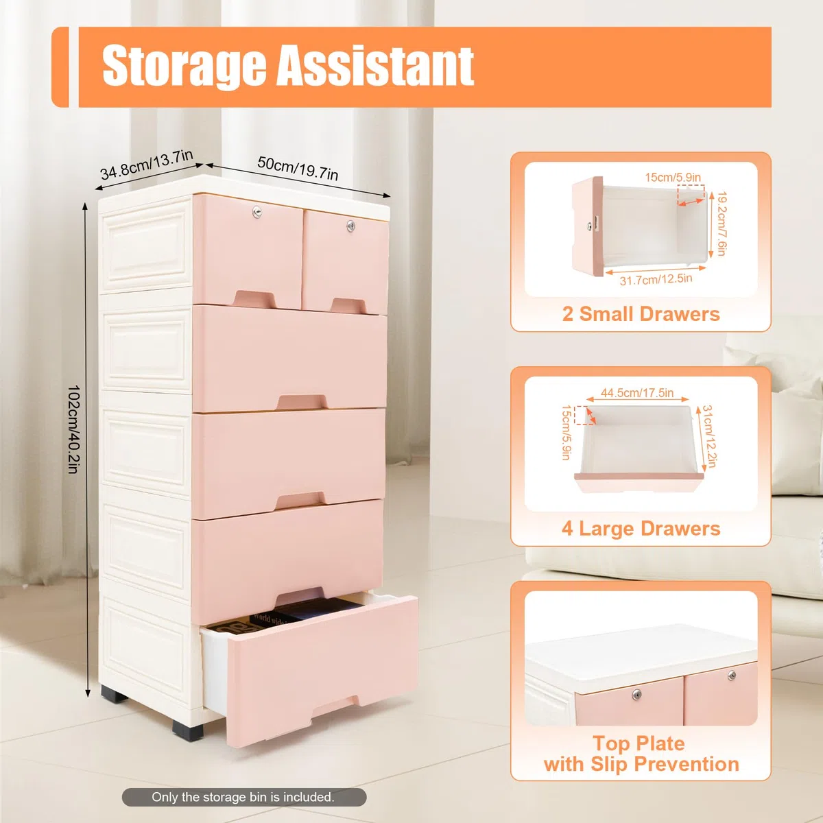 Commode de rangement, en plastique, à 6 tiroirs, avec 4 roues, empilable, avec serrure, rangement autonome, pour la maison, le bureau, la chambre à coucher, la salle de bain