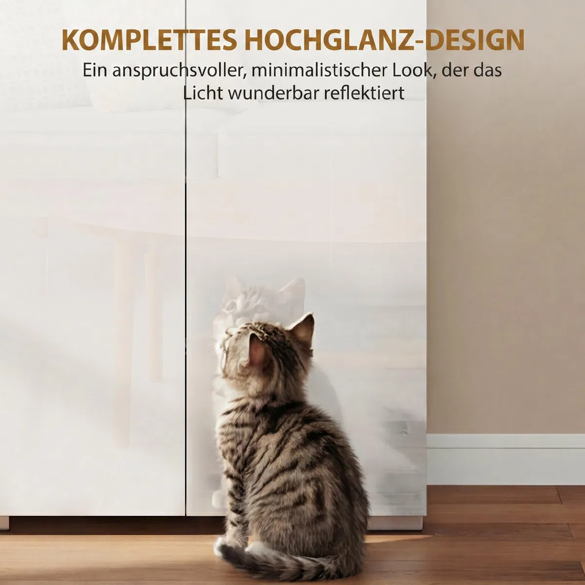 HOMCOM Armoire de cuisine haute avec compartiment ouvert, 4 portes, étagères réglables, buffet avec fonction de fermeture amortie, armoire polyvalente pour salle à manger, blanc brillant, 68 x 34 x